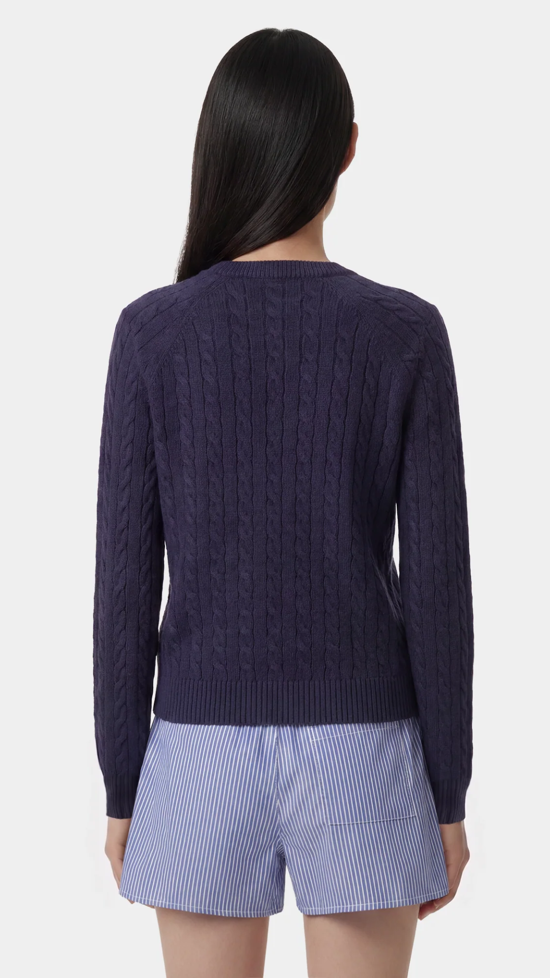 Sporty & Rich NY Crest V-Neck Cable Sweater in Light Navy/Ecru