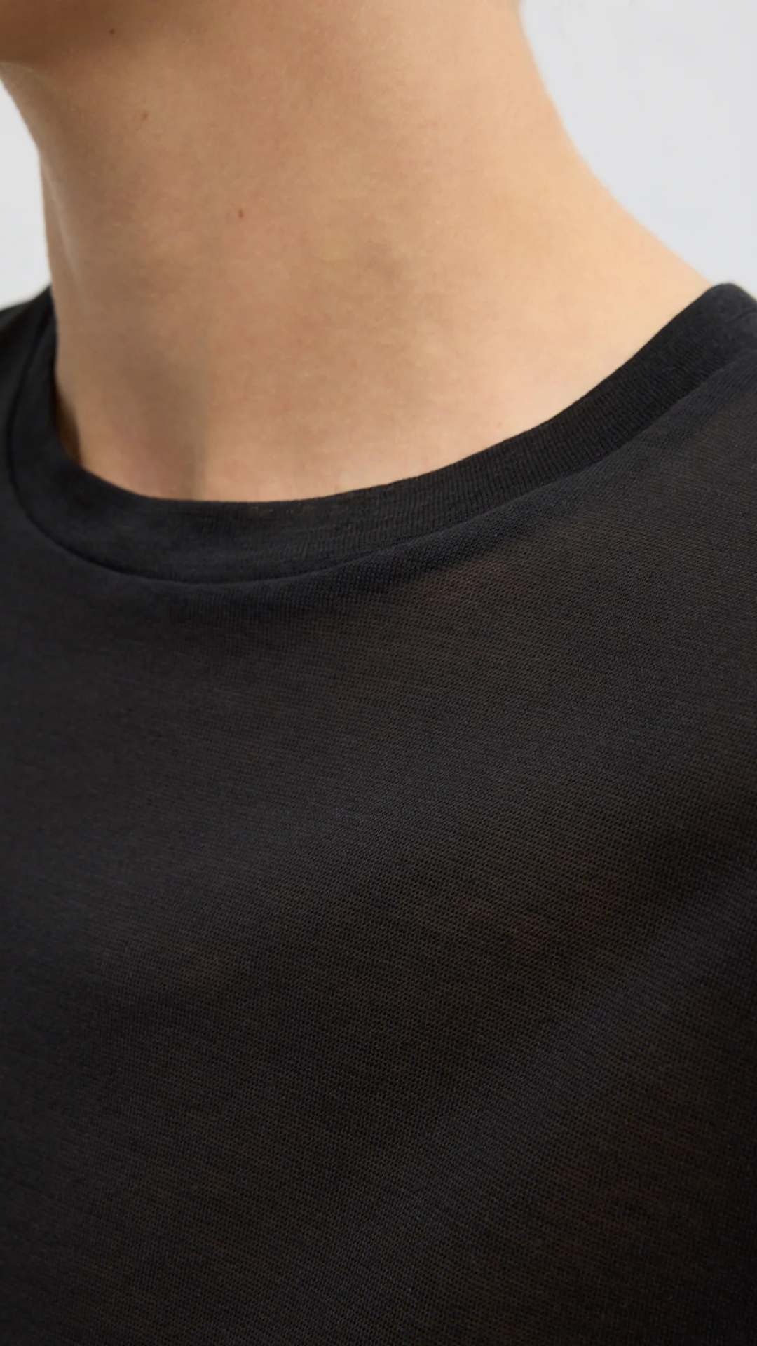 Tibi Sheer Crepe Knit Mock Unisex Tee in Black