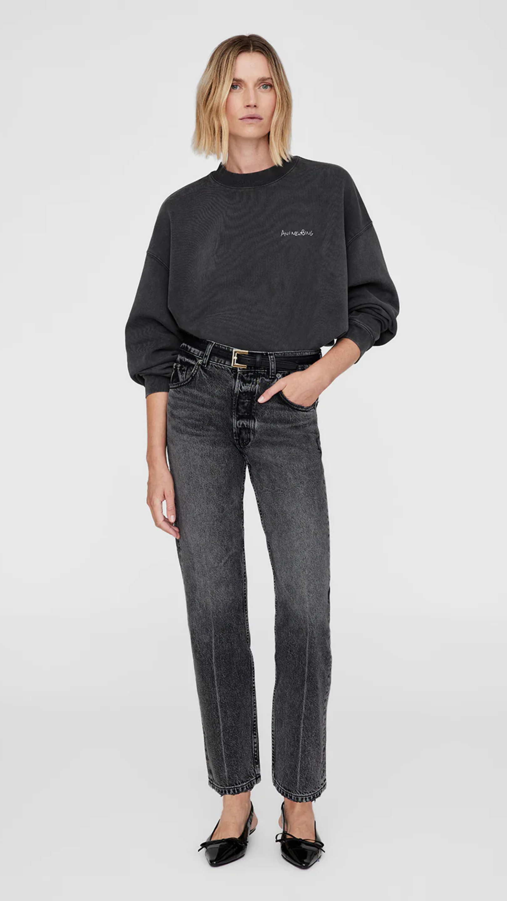 Anine Bing Jaci Lyrics Sweatshirt in Washed Black