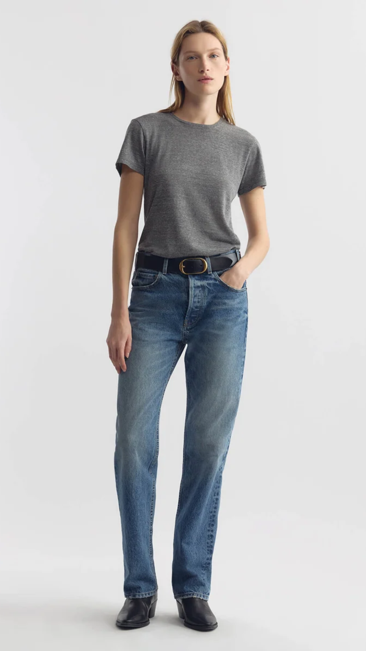 Nili Lotan Lana Crewneck Tee in Heather Grey