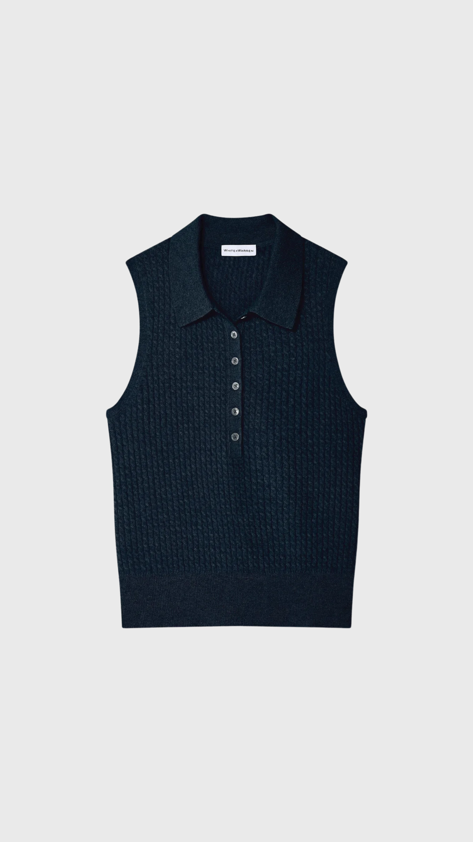 White + Warren Cashmere Cable Sleeveless Polo in Deep Navy