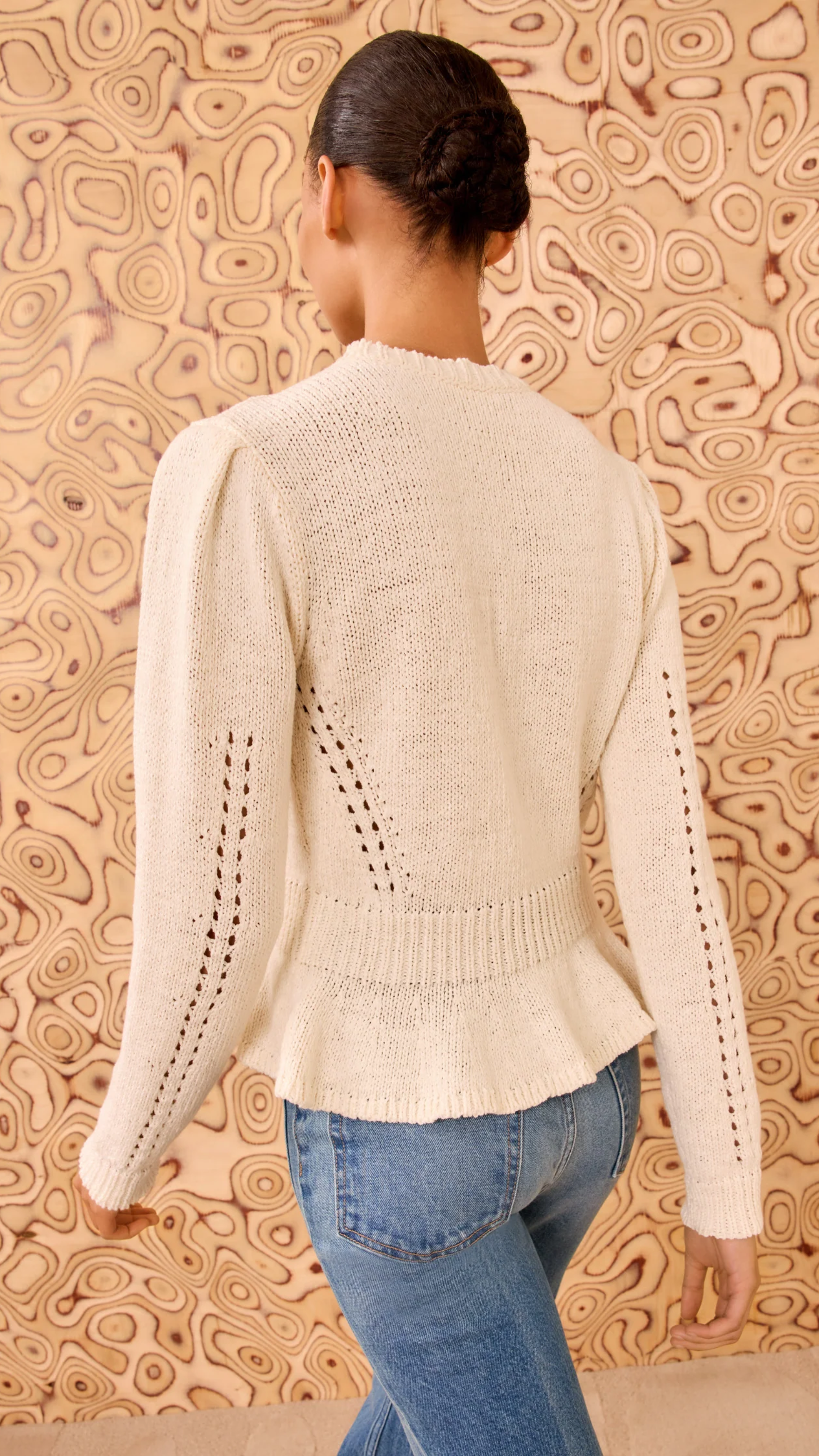 Ulla Johnson Aurelie Long Sleeve Peplum Pullover in Cowrie