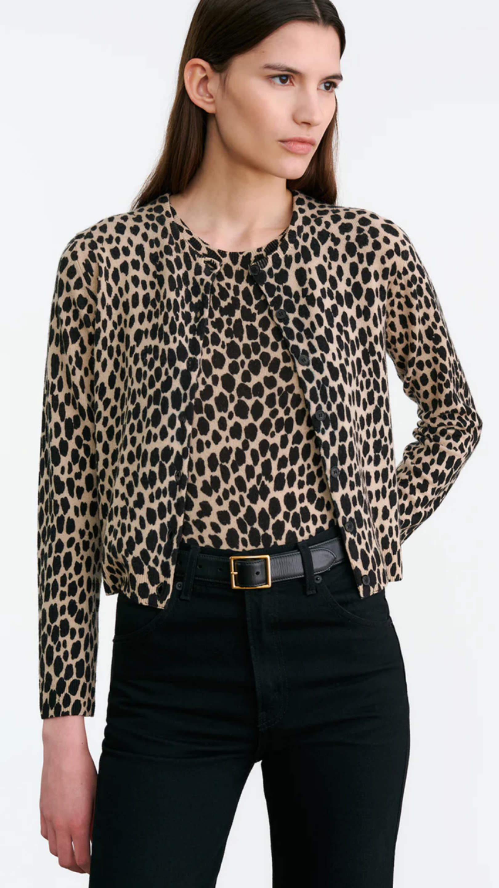 Nili Lotan Keelah Cardigan in Taupe Black Cheetah