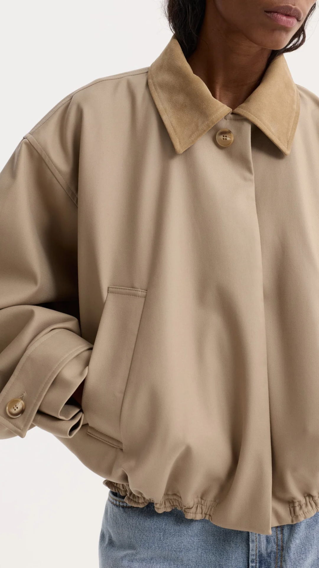 Róhe Suede Collar Blouson Jacket in Sand