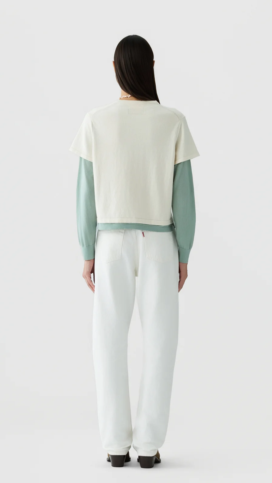 Guest In Residence Layer Tee in Cream/Sage Brush