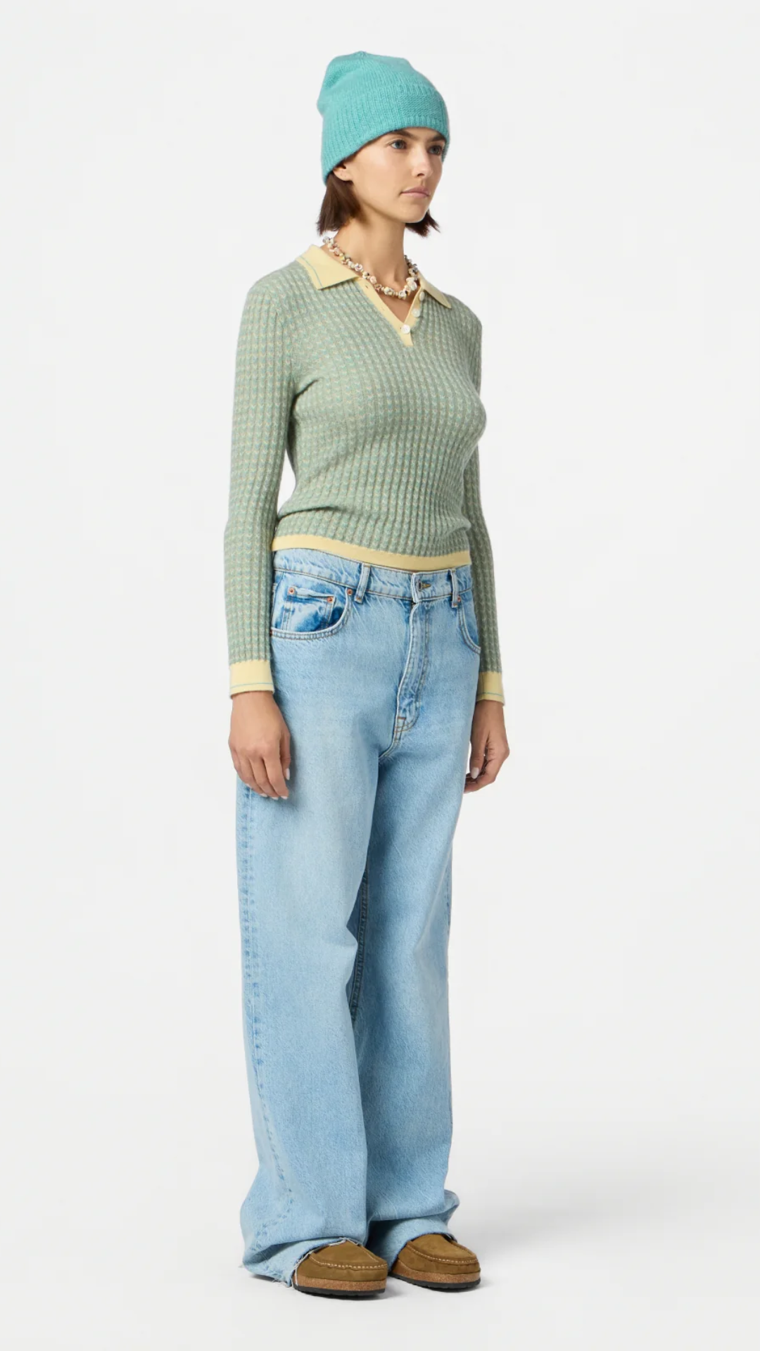 Guest in Residence Chevron Polo Top in Butter Combo