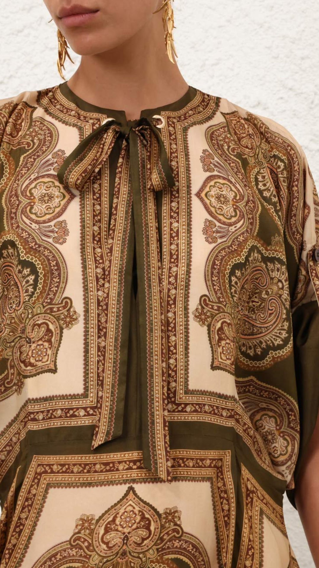 Zimmermann Mahon Tunic Midi Dress in Olive Paisley