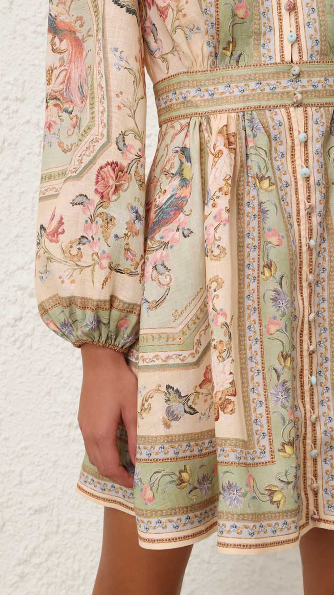Zimmerman Roselight Plunge Mini Dress in Sage Tapestry Floral