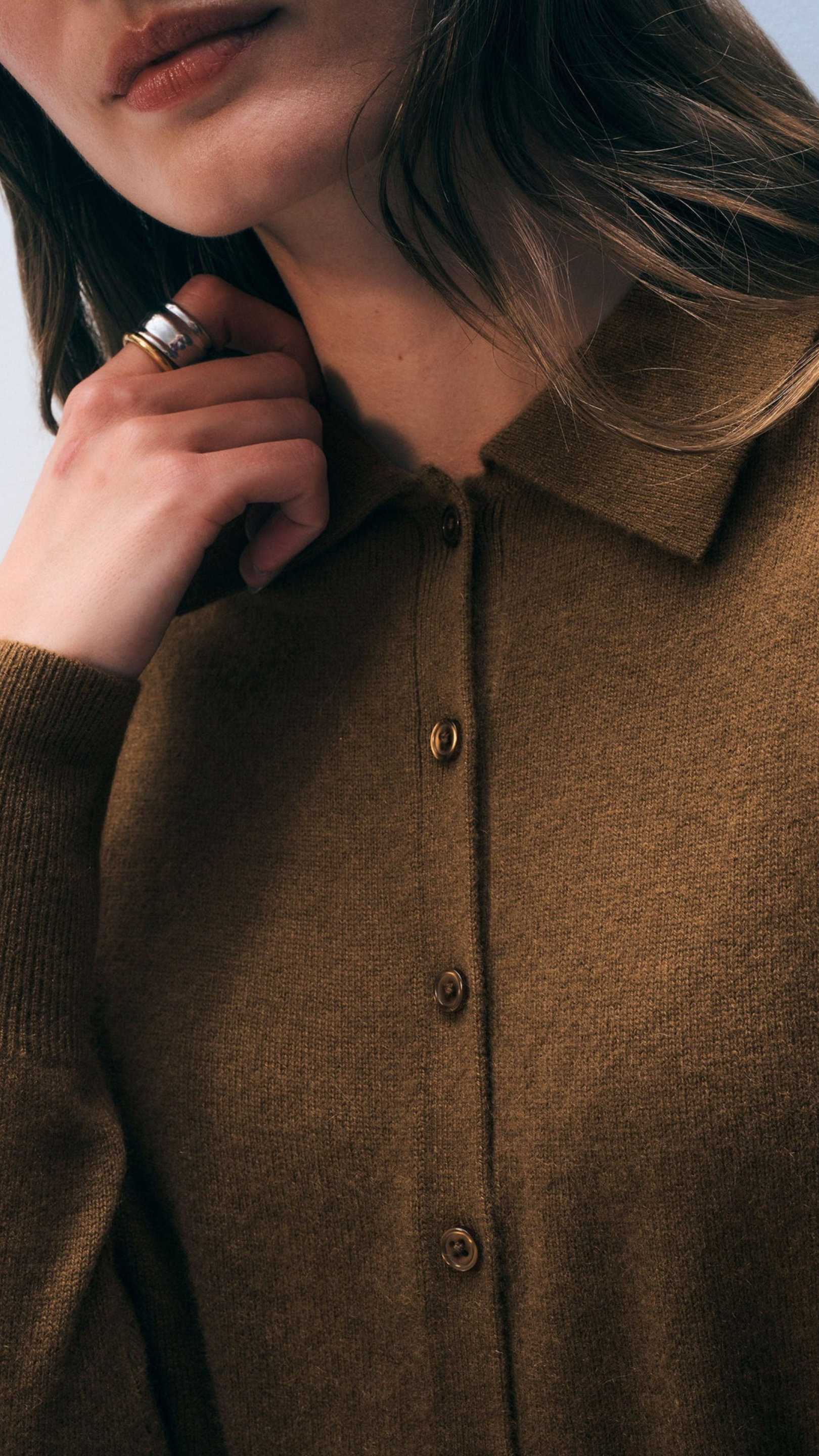 White + Warren Cashmere Collared Cardigan in Golden Brown
