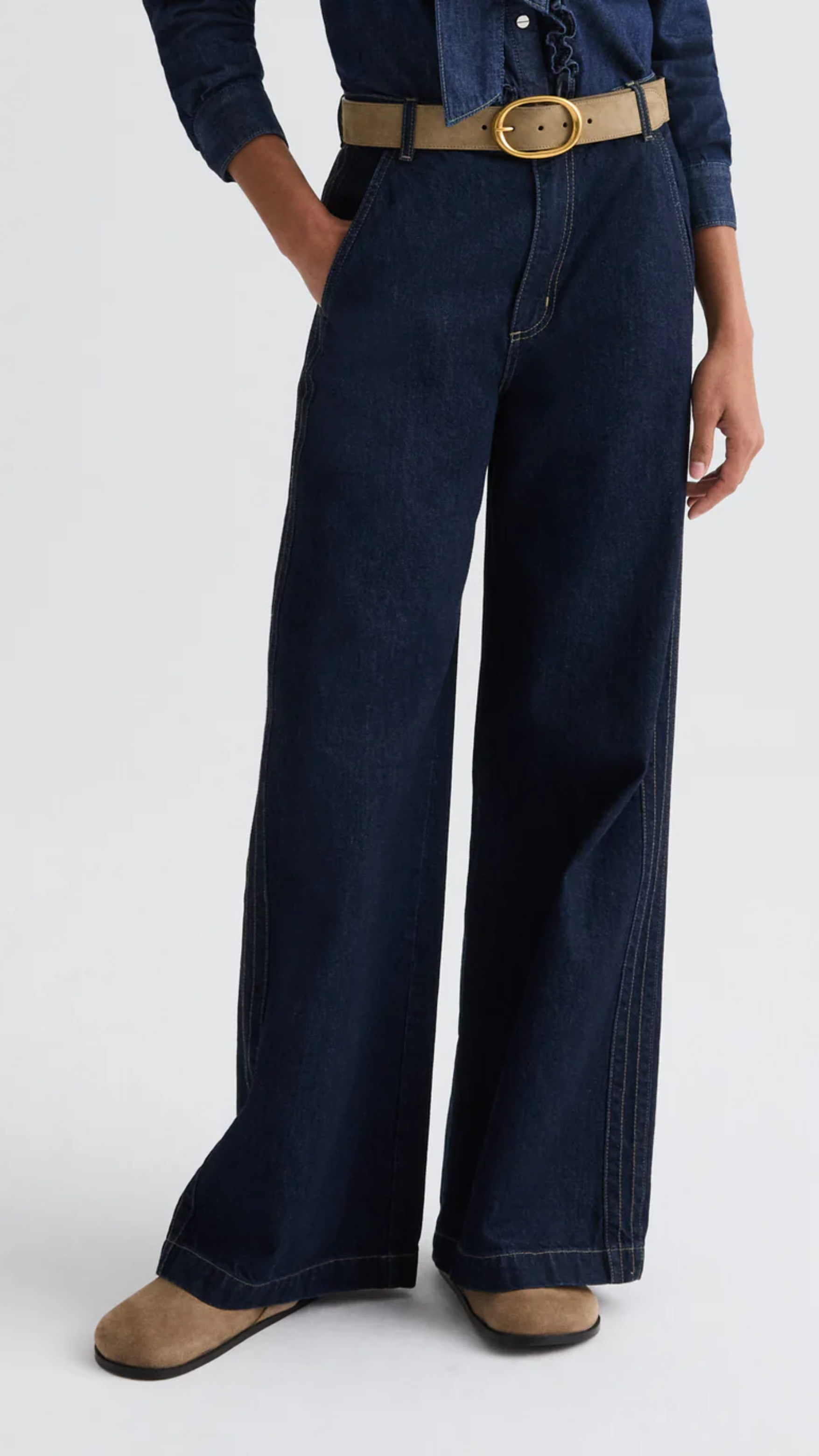 TWP Wide Suede Belt in Petrified Oak