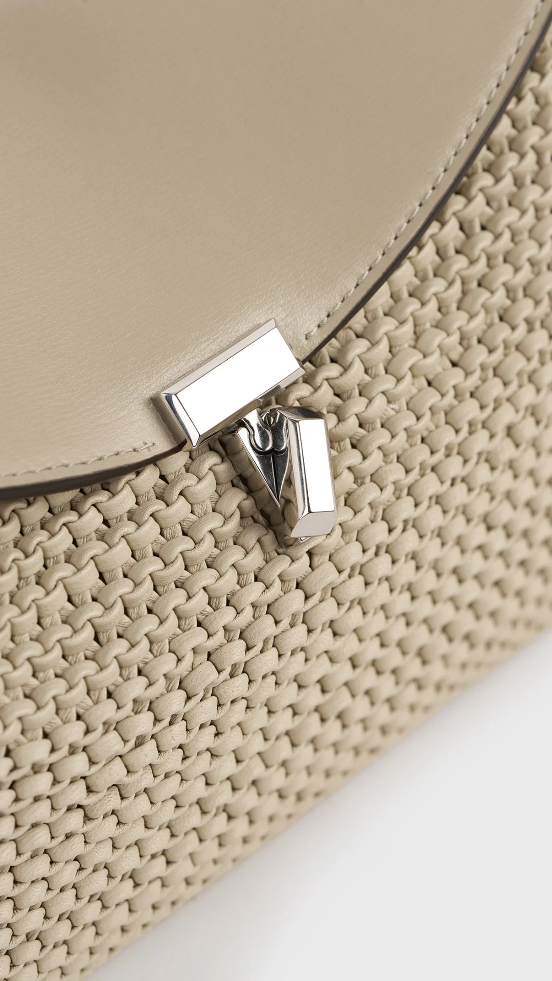 Toteme T-lock Woven-Leather Clutch in Fawn