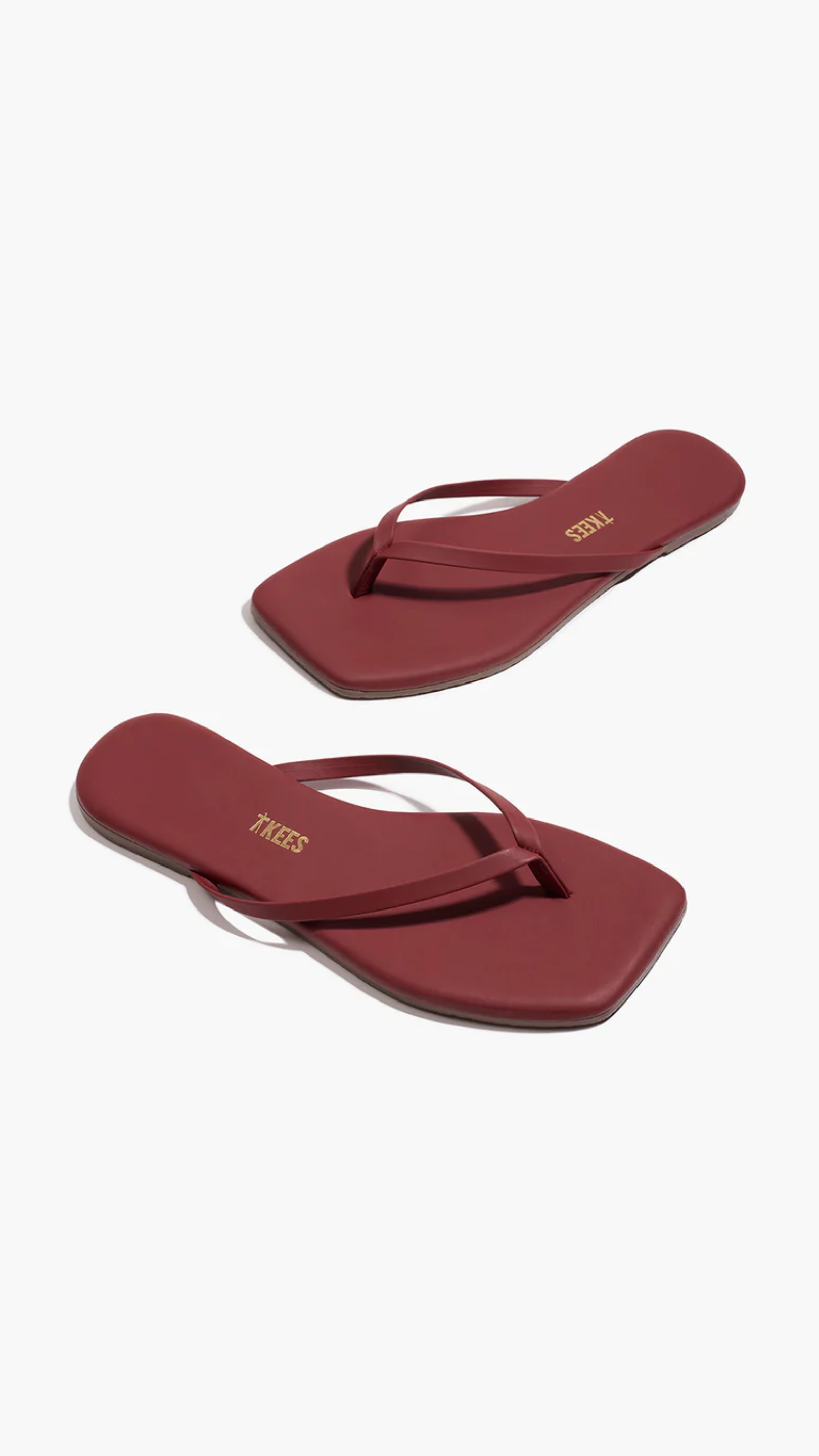 TKEES Square Toe Lily Leather Flip Flops in Burgundy