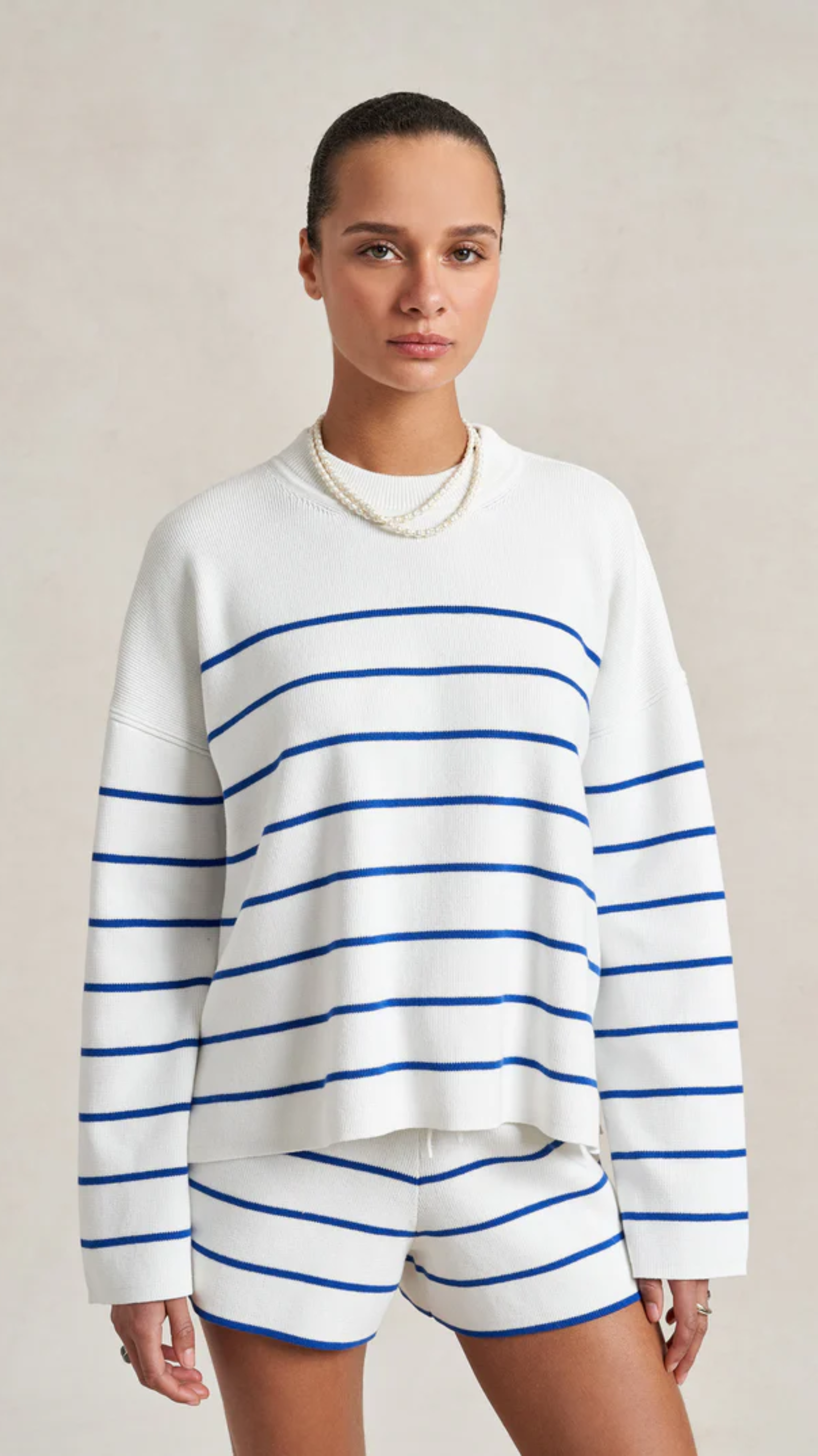 La Ligne Leo Sweater in Cream/Cobalt