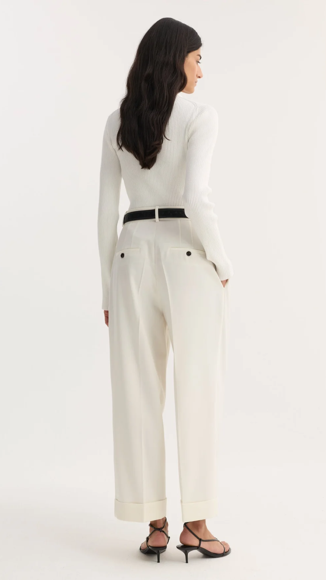 Róhe High Waist Turn-Up Trouser in Off White