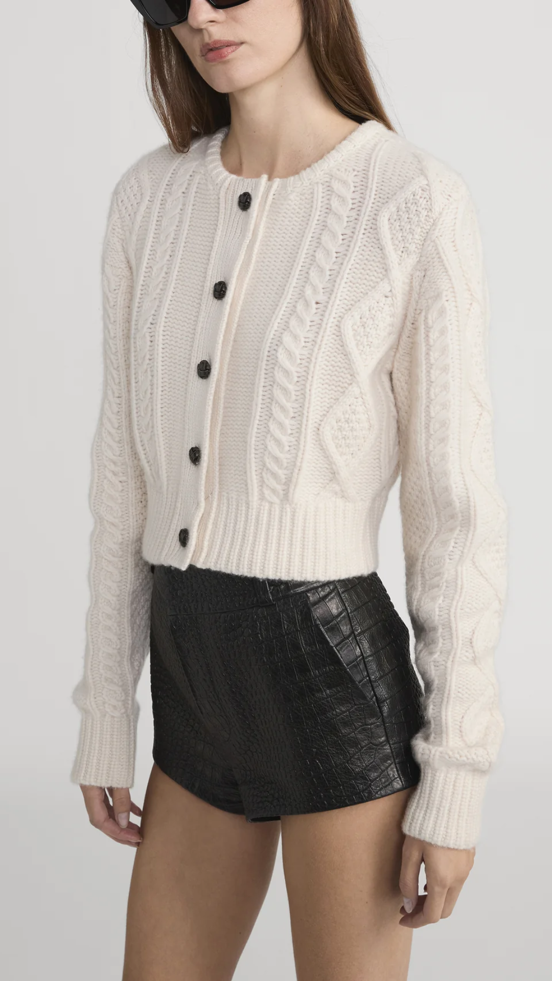 Frame The Cable Knit Cardi in Cream
