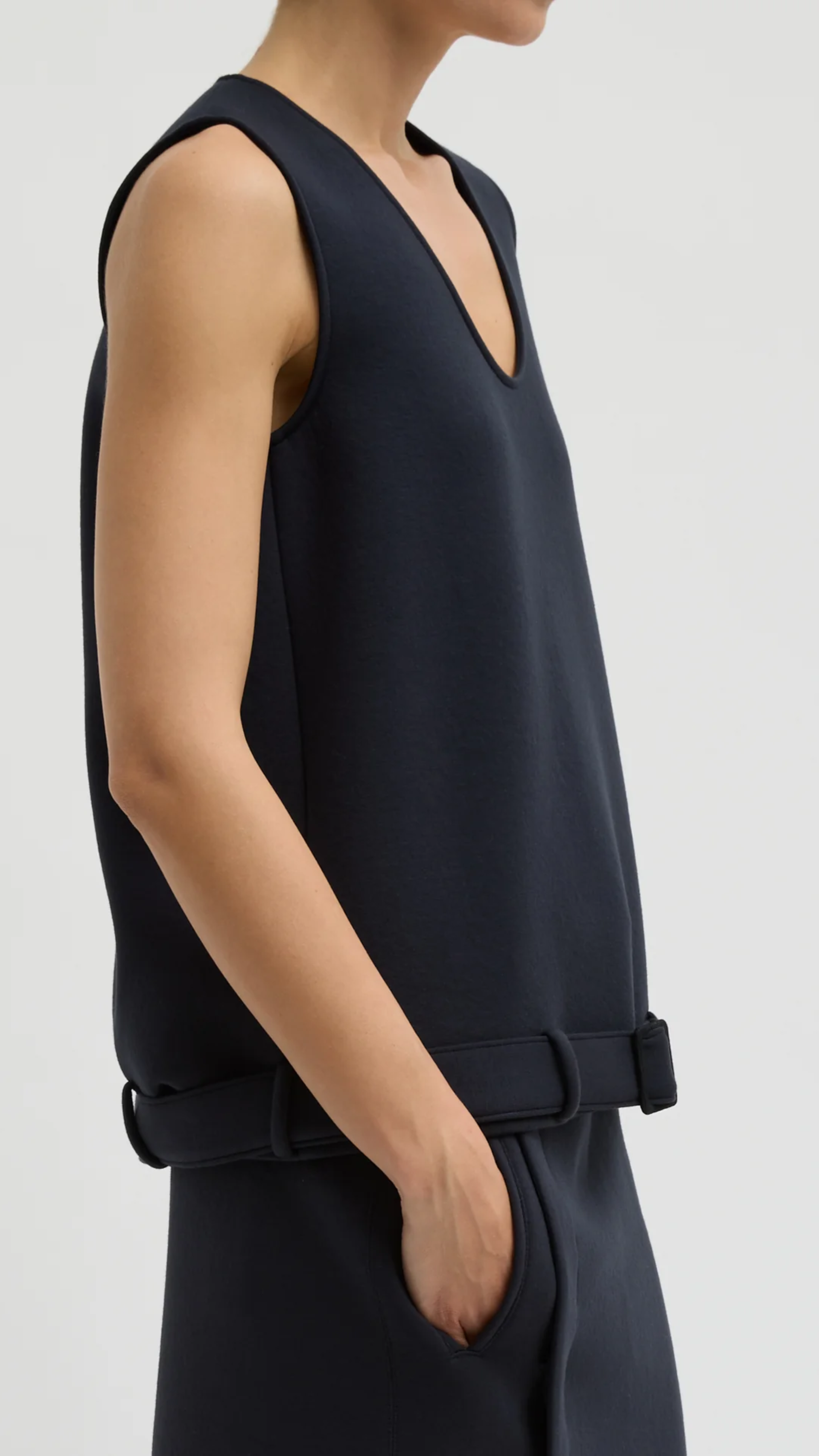 Tibi Bonded Viscose Tank Top in Navy