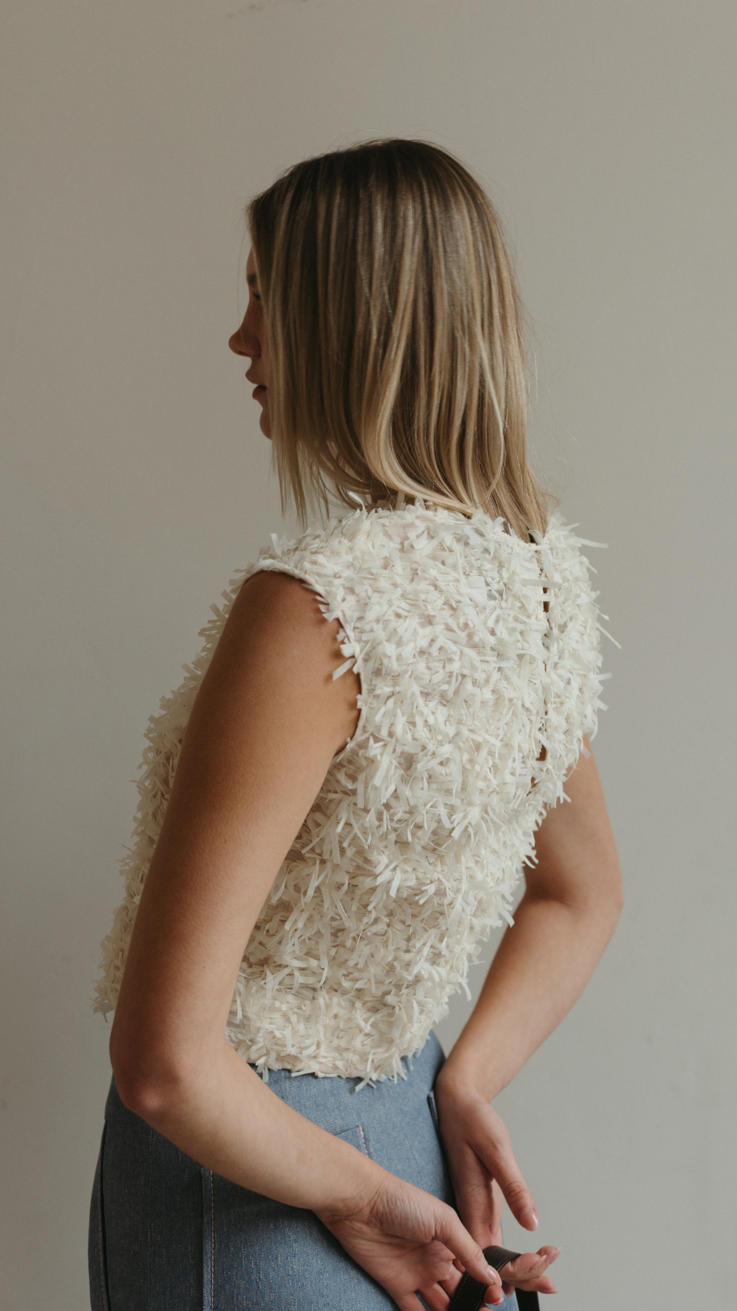 Odeeh Sleeveless Embellished Top in Cream