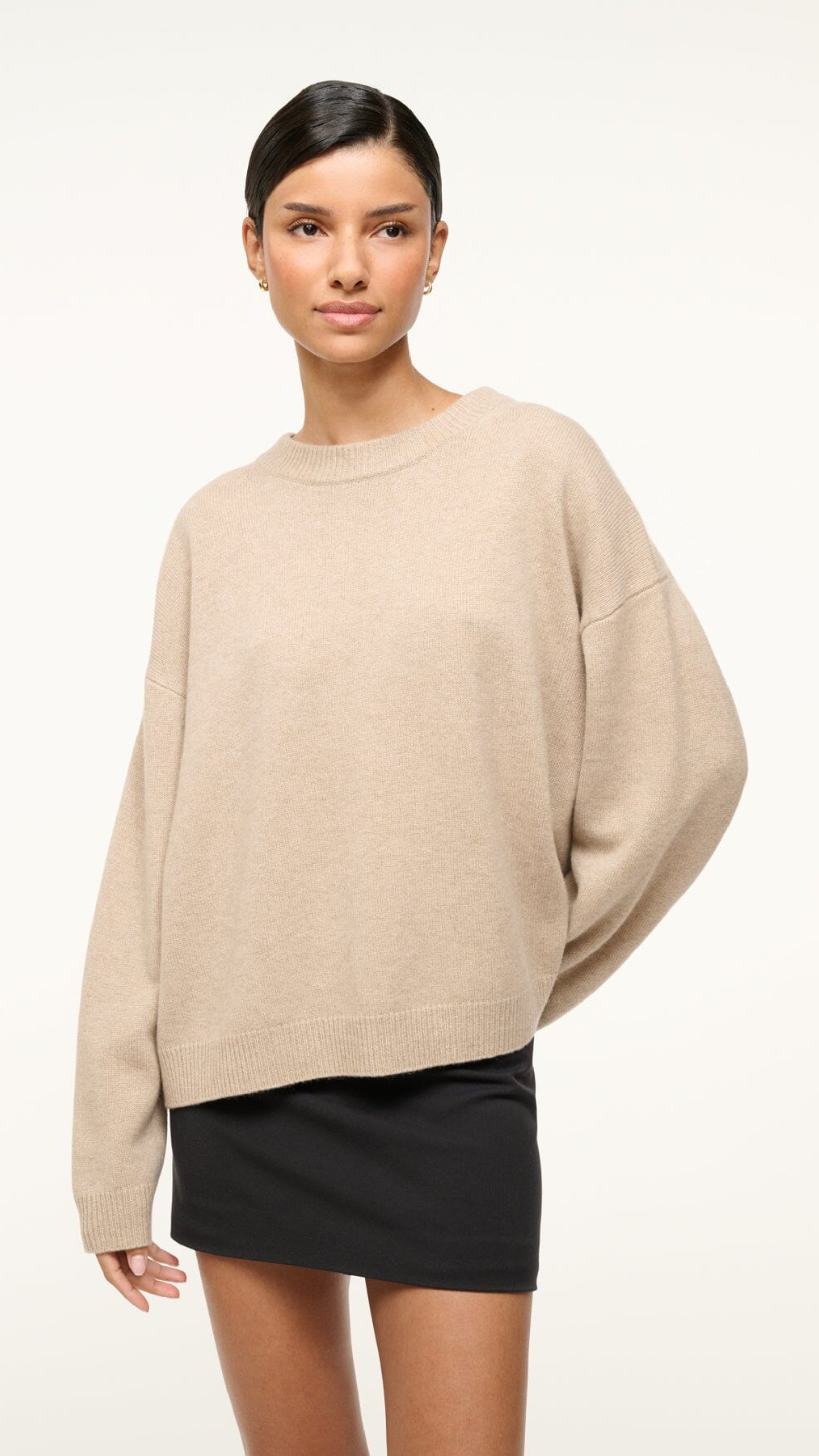 Staud Serrano Cashmere Relaxed Crew Sweater in Stone