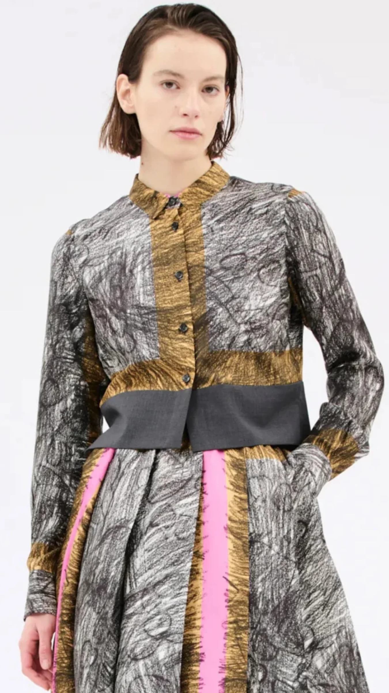 Odeeh Foulard Scribbles Shirt in Myrrh