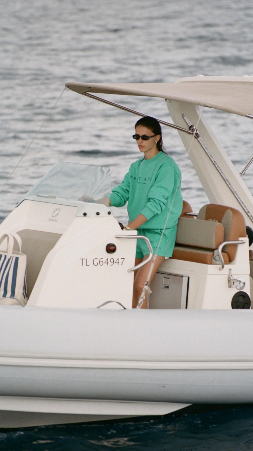 Sporty & Rich Title Embroidered Crewneck in Amalfi Green