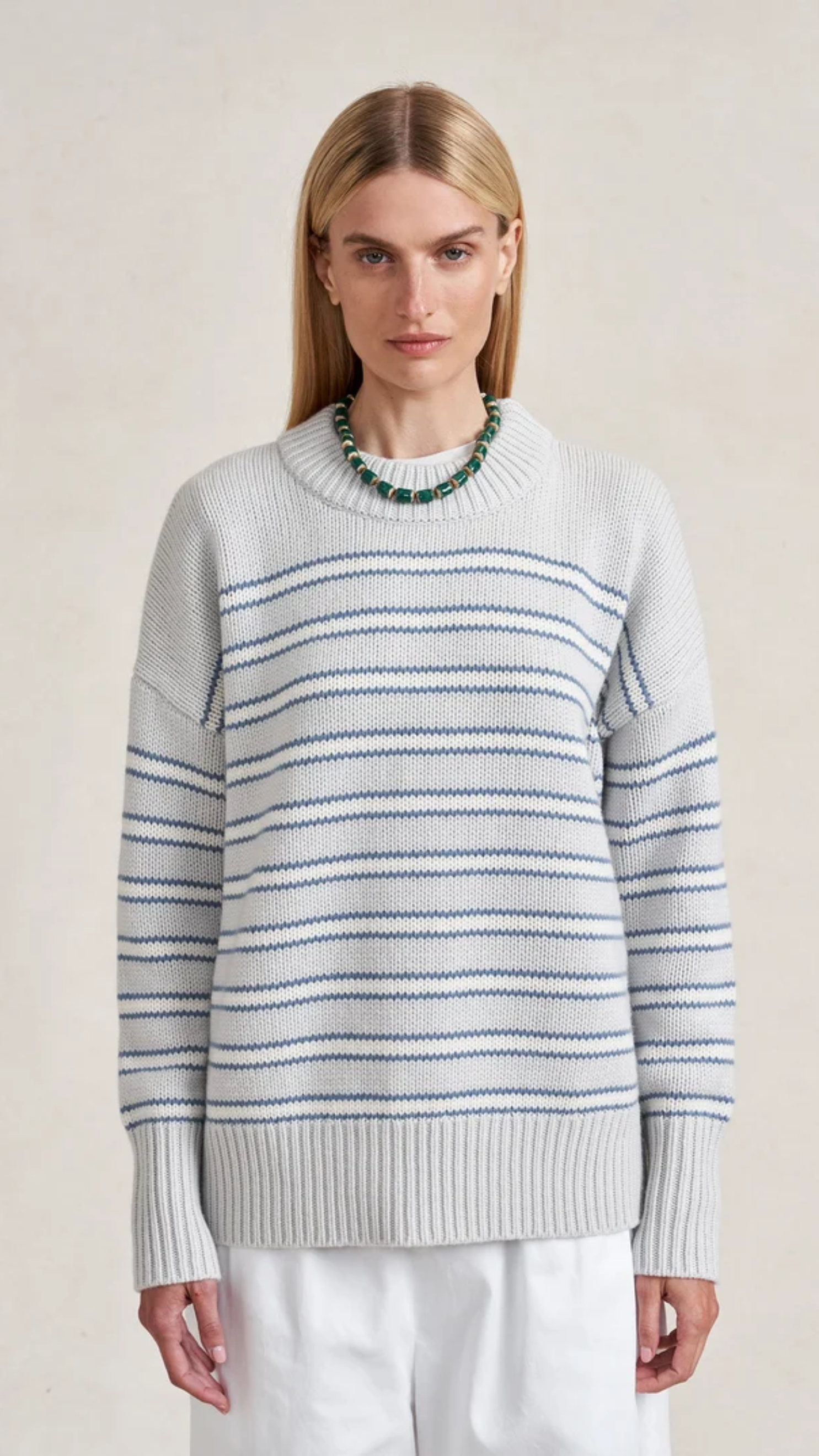 La Ligne Multi Stripe Marin Sweater in Stone/Denim Blue