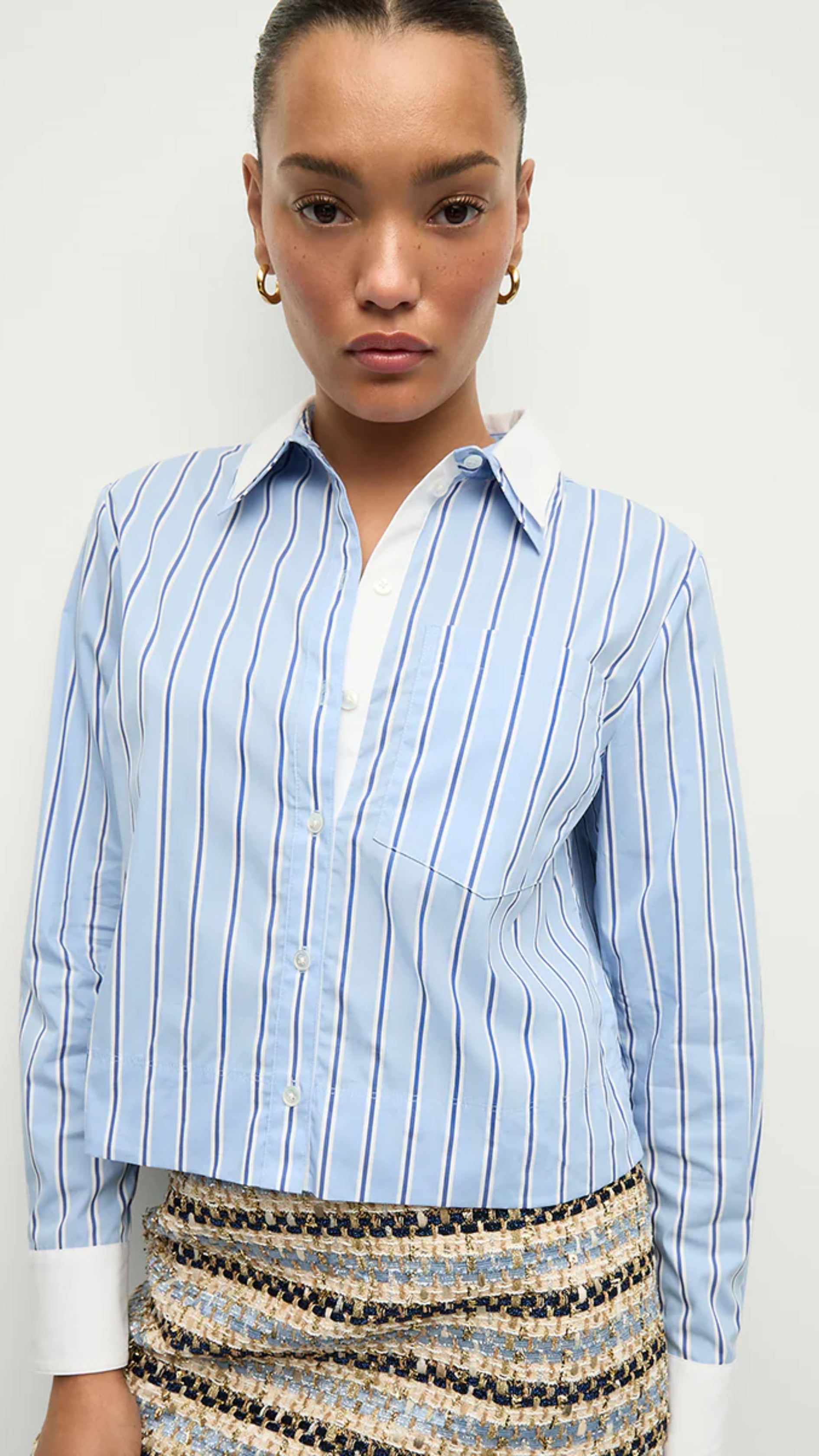 Veronica Beard Maia Top Double Collar in Blue Sky White