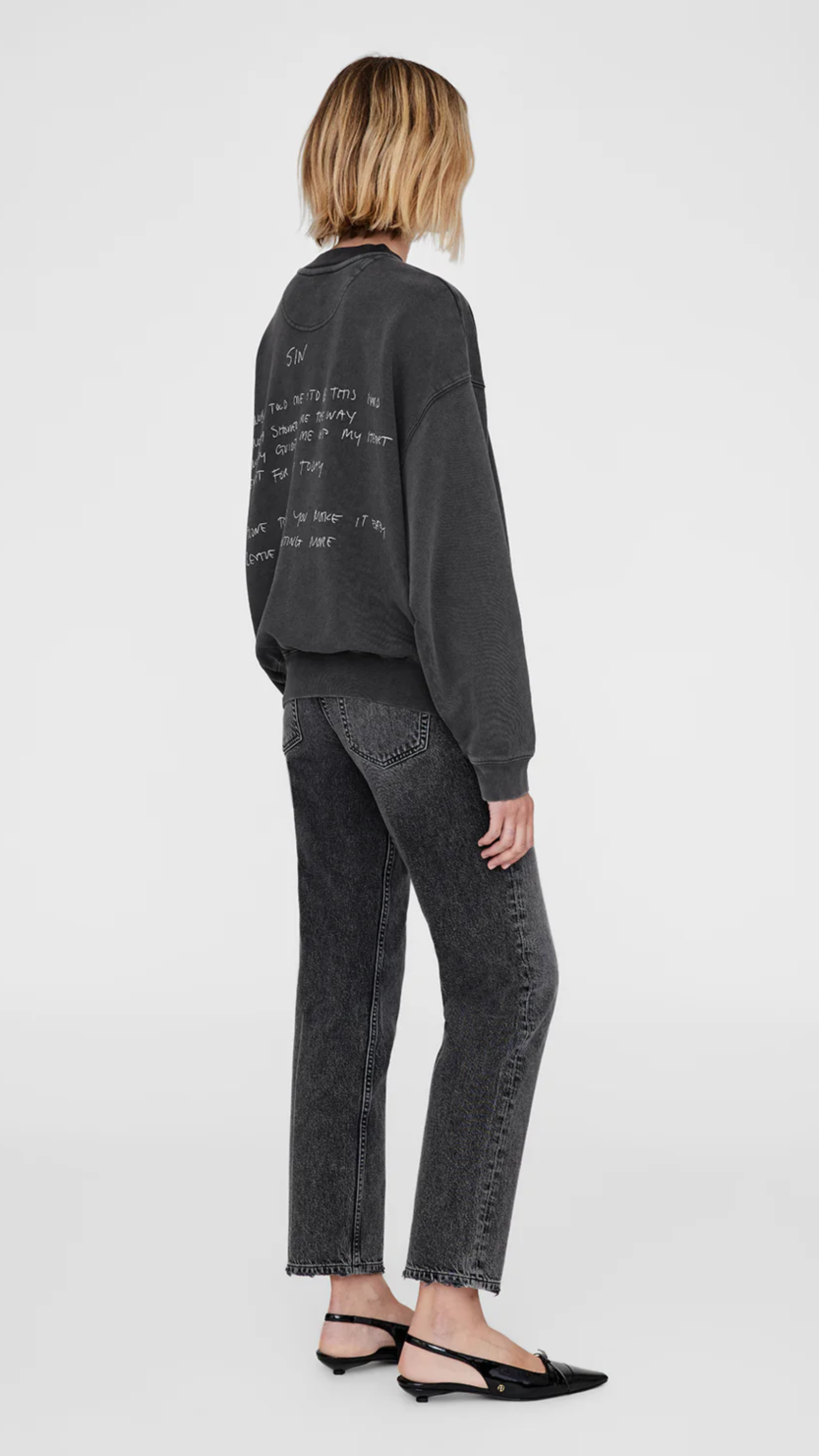 Anine Bing Jaci Lyrics Sweatshirt in Washed Black