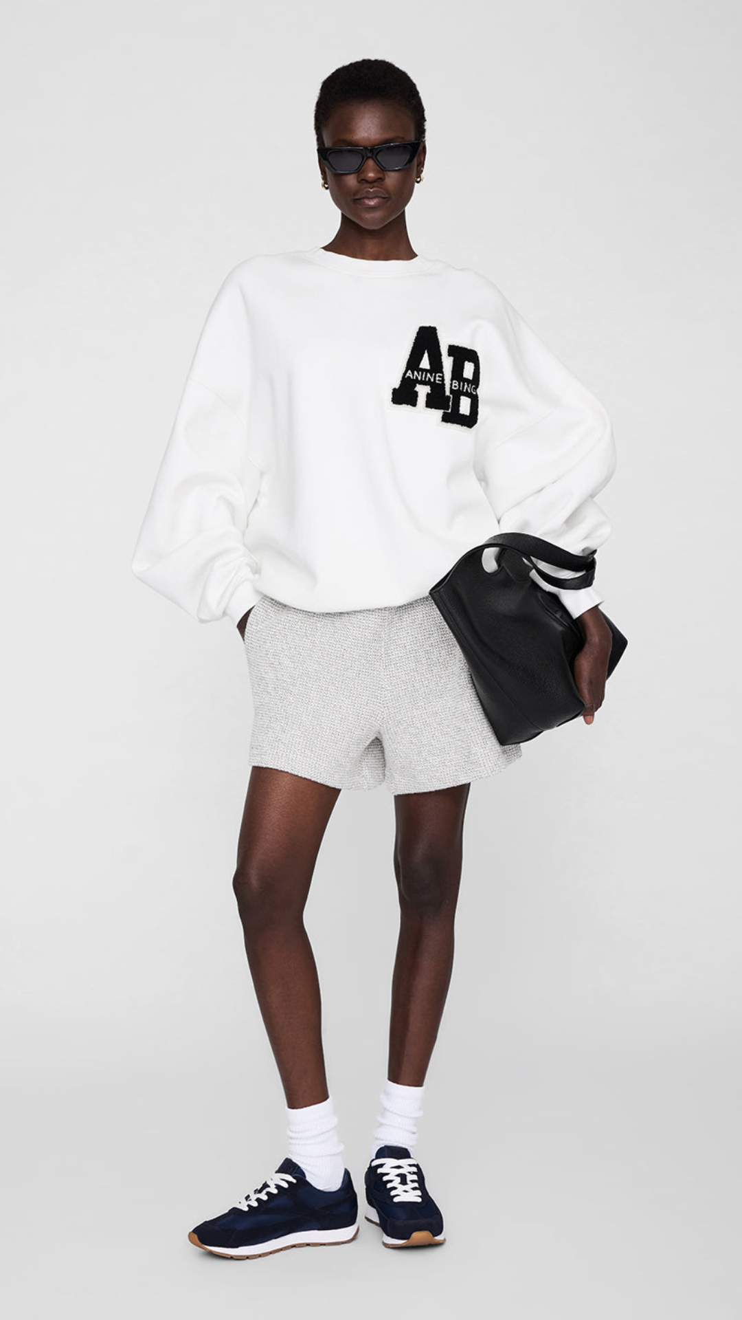 Anine Bing Kam Monogram Short in White/Black