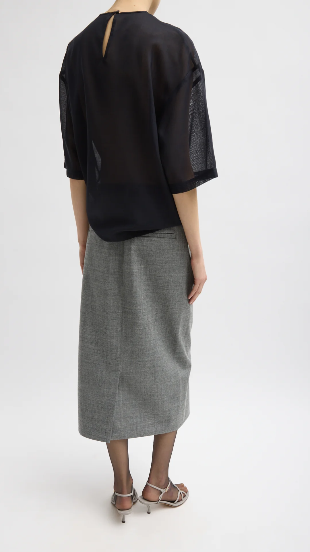 Tibi Techy Bonded Wool Wrap Midi Skirt in Grey