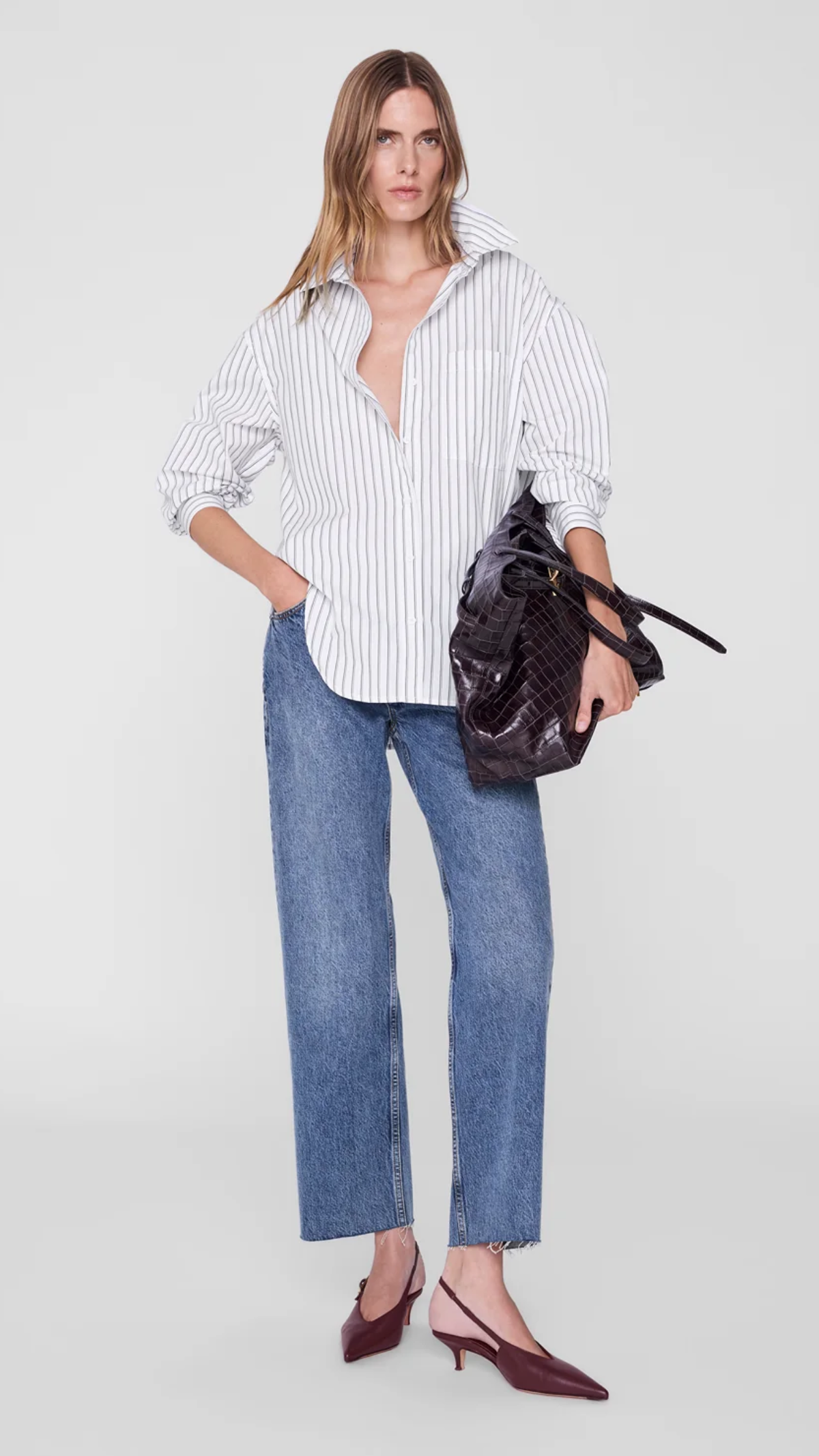 Anine Bing Scott Shirt in White and Black Stripe