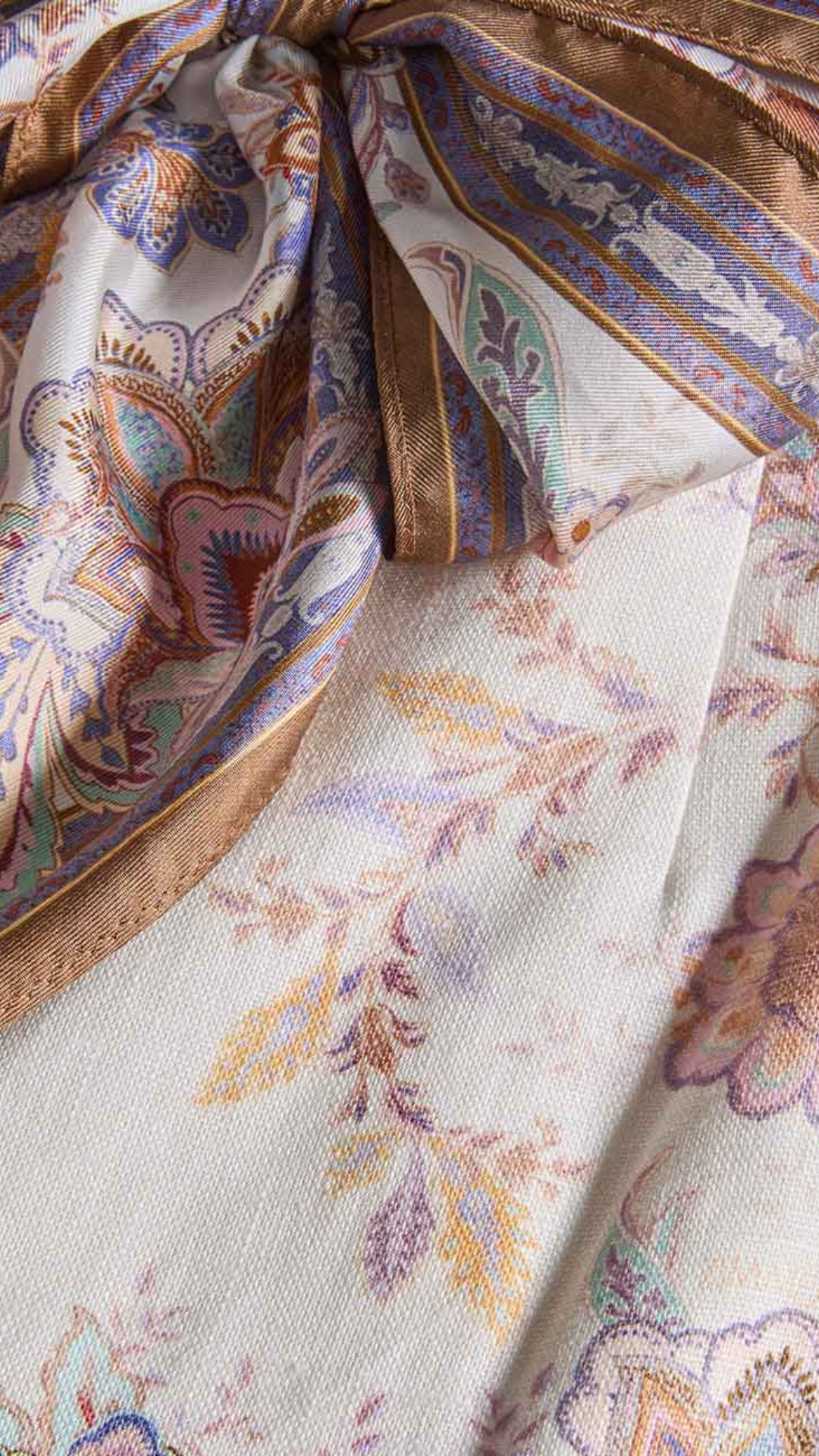 Zimmermann Luna Scarf Tie Short in Cream Blue Paisley