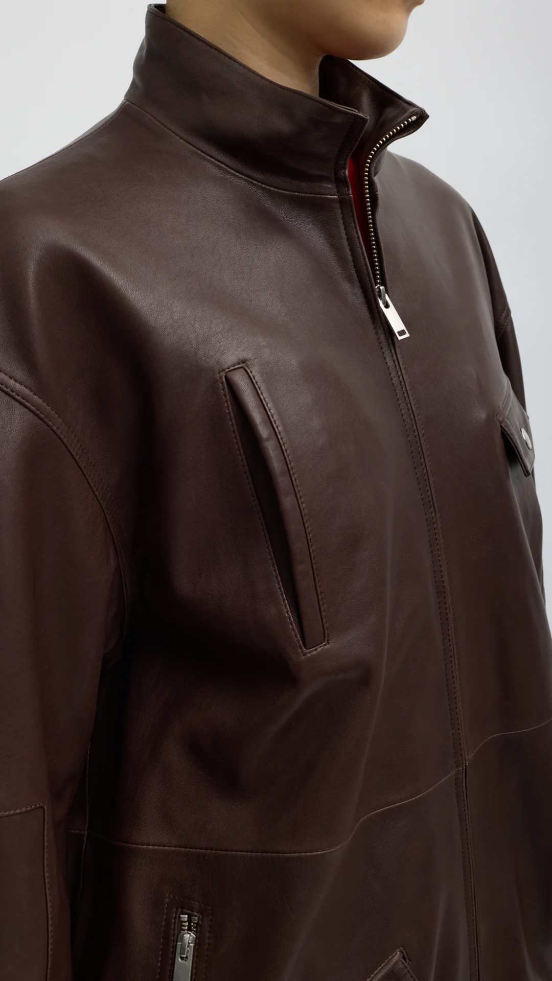 Tibi Leather Moto Bomber in Brown