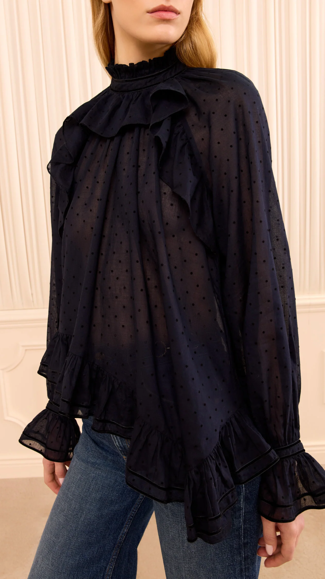 Ulla Johnson Marcella Long Sleeve Cotton Blouse in Nightfall
