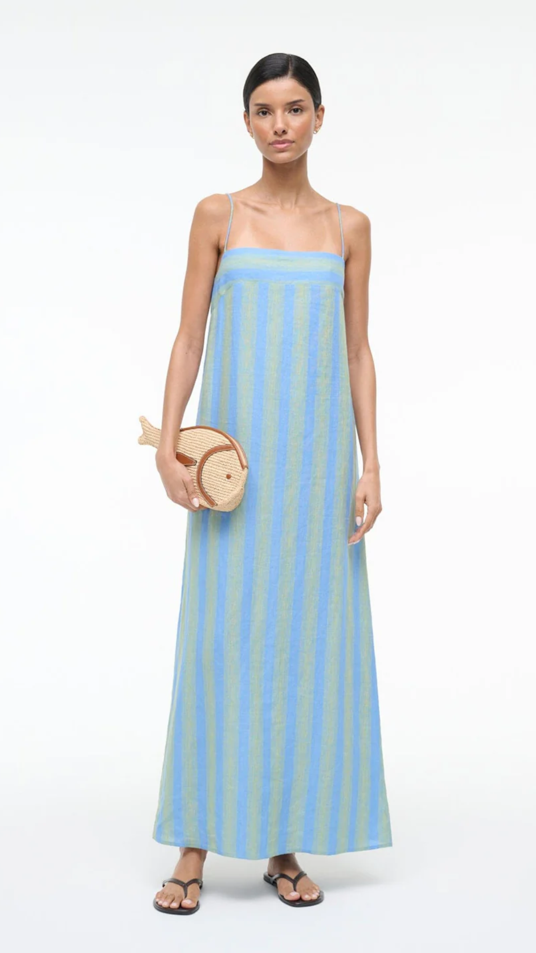 Staud Laura Linen Dress in Seaport Stripe