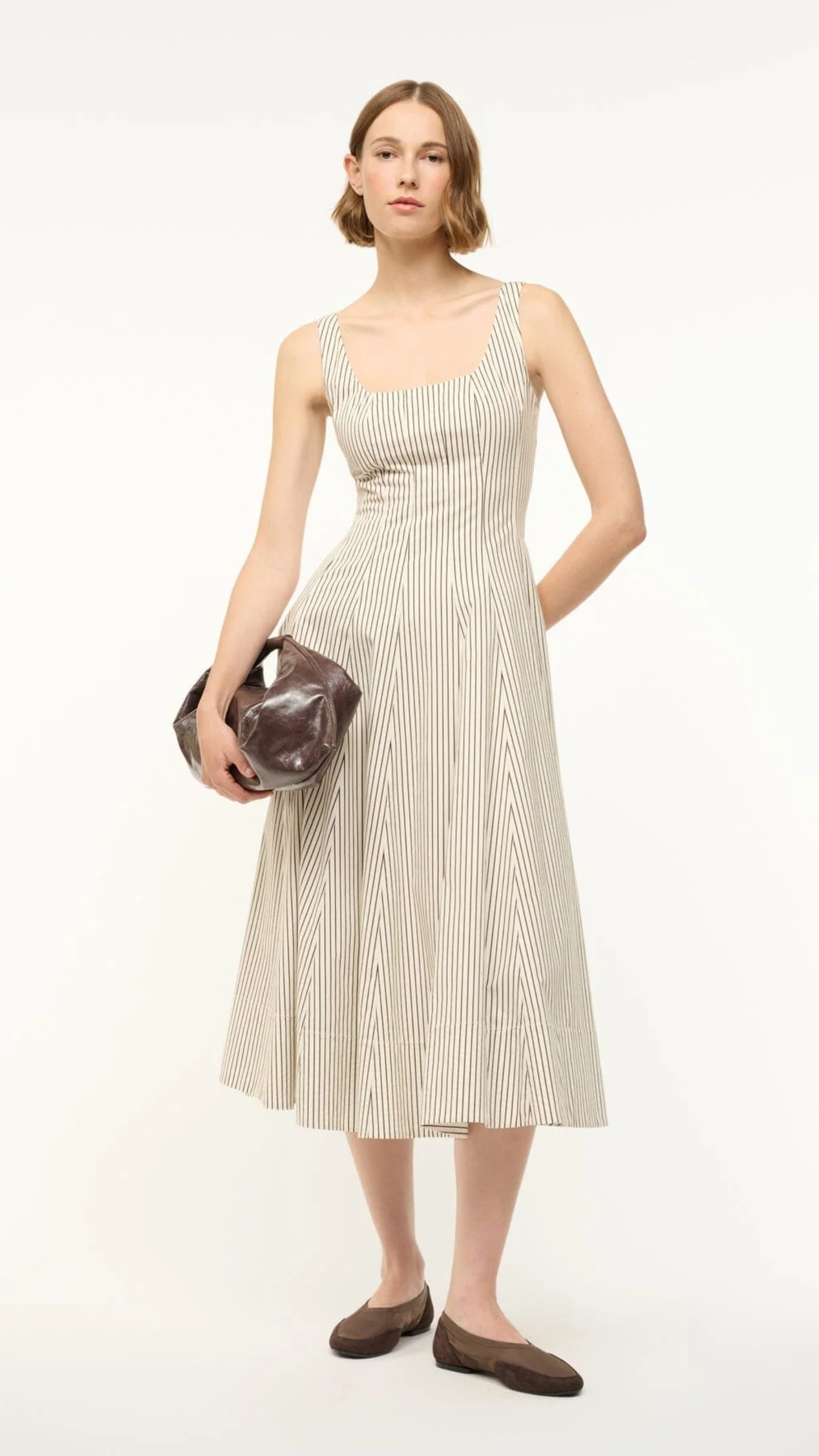 Staud Wells Dress in Oak Micro Stripe