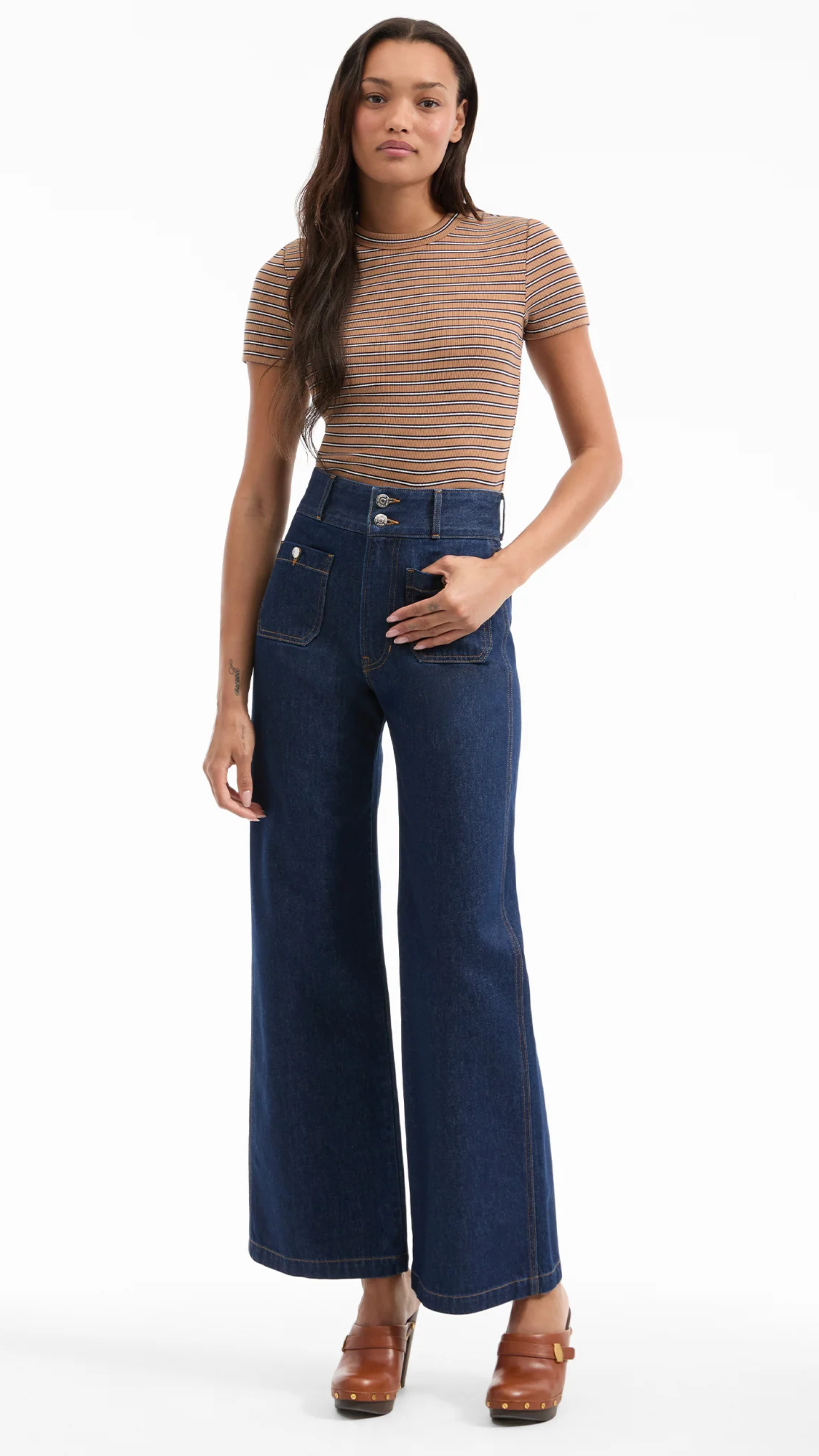 Veronica Beard Taylor Patch Pocker Wide Leg Jean in Indigo Rinse