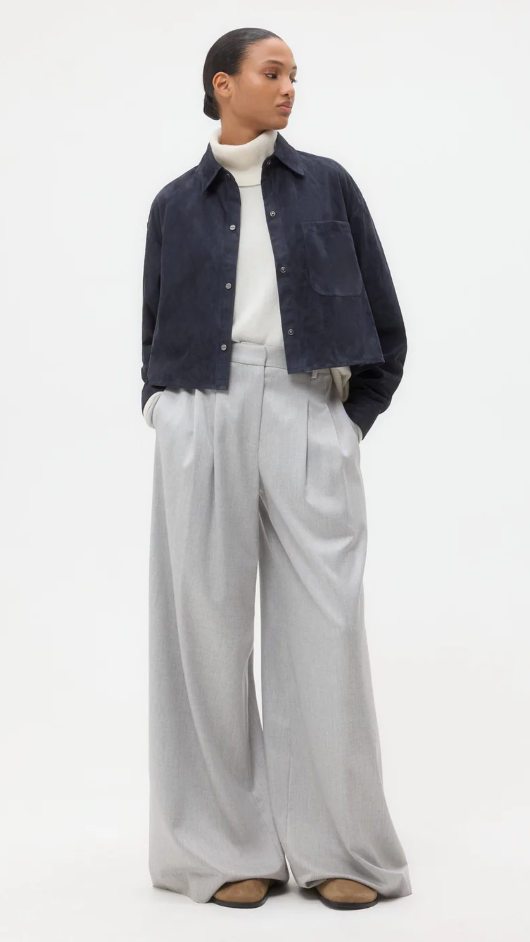 TWP Little Big Joe Shirt in Midnight Paper Suede