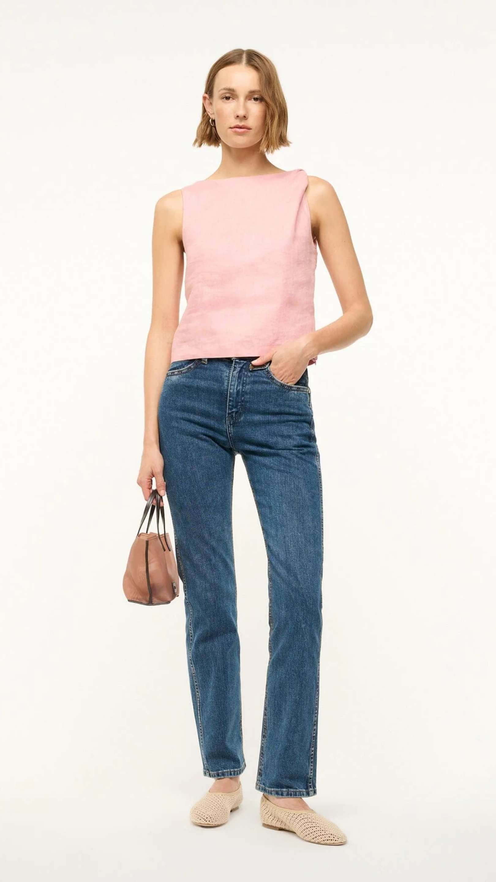 Staud Boa Linen Top in Faded Blush