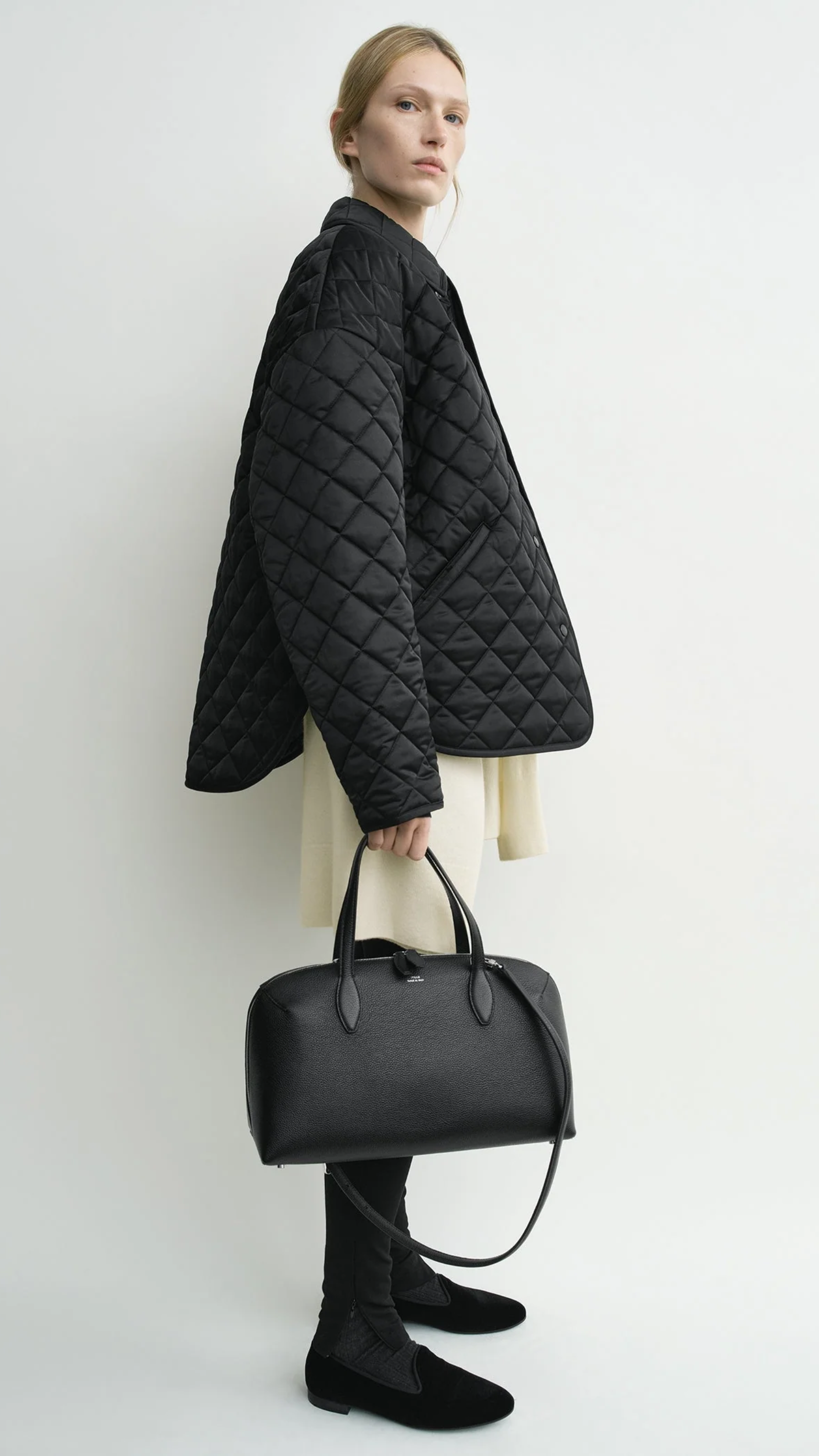 Toteme Collared Quilted Jacket in Black