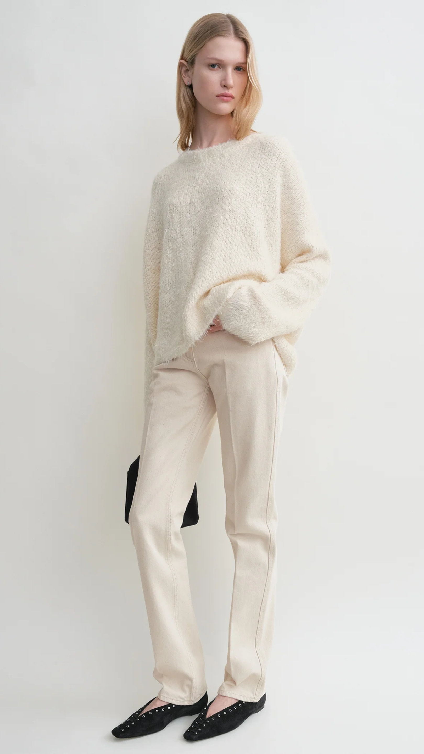 Toteme Boxy Silk Knit Sweater in Cream