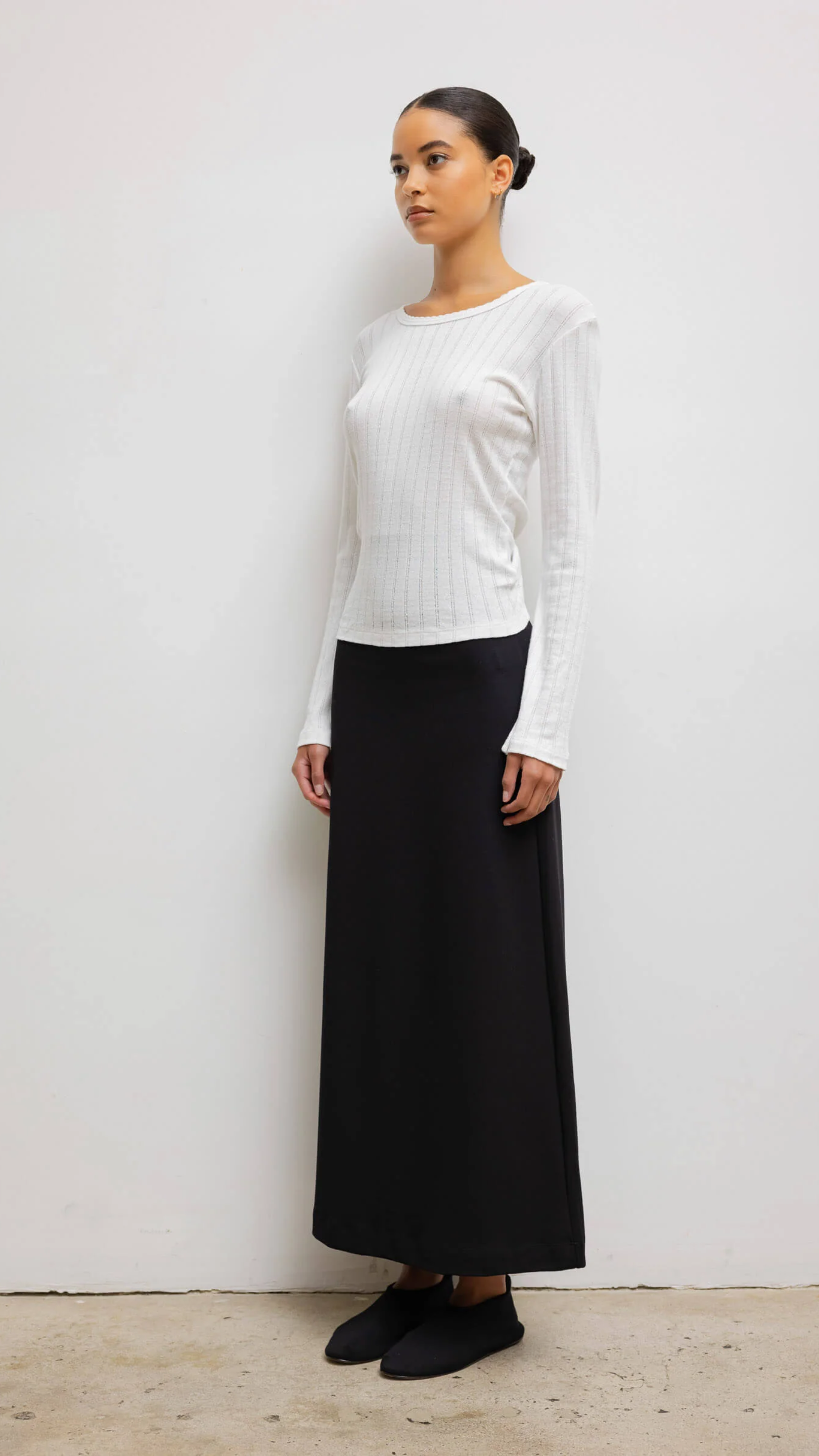 LESET Pointelle Slim Fit Long Sleeve in White
