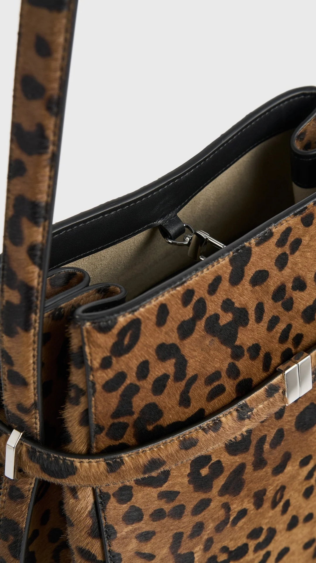 Toteme Belted Pony Hair Bucket Bag in Leopard