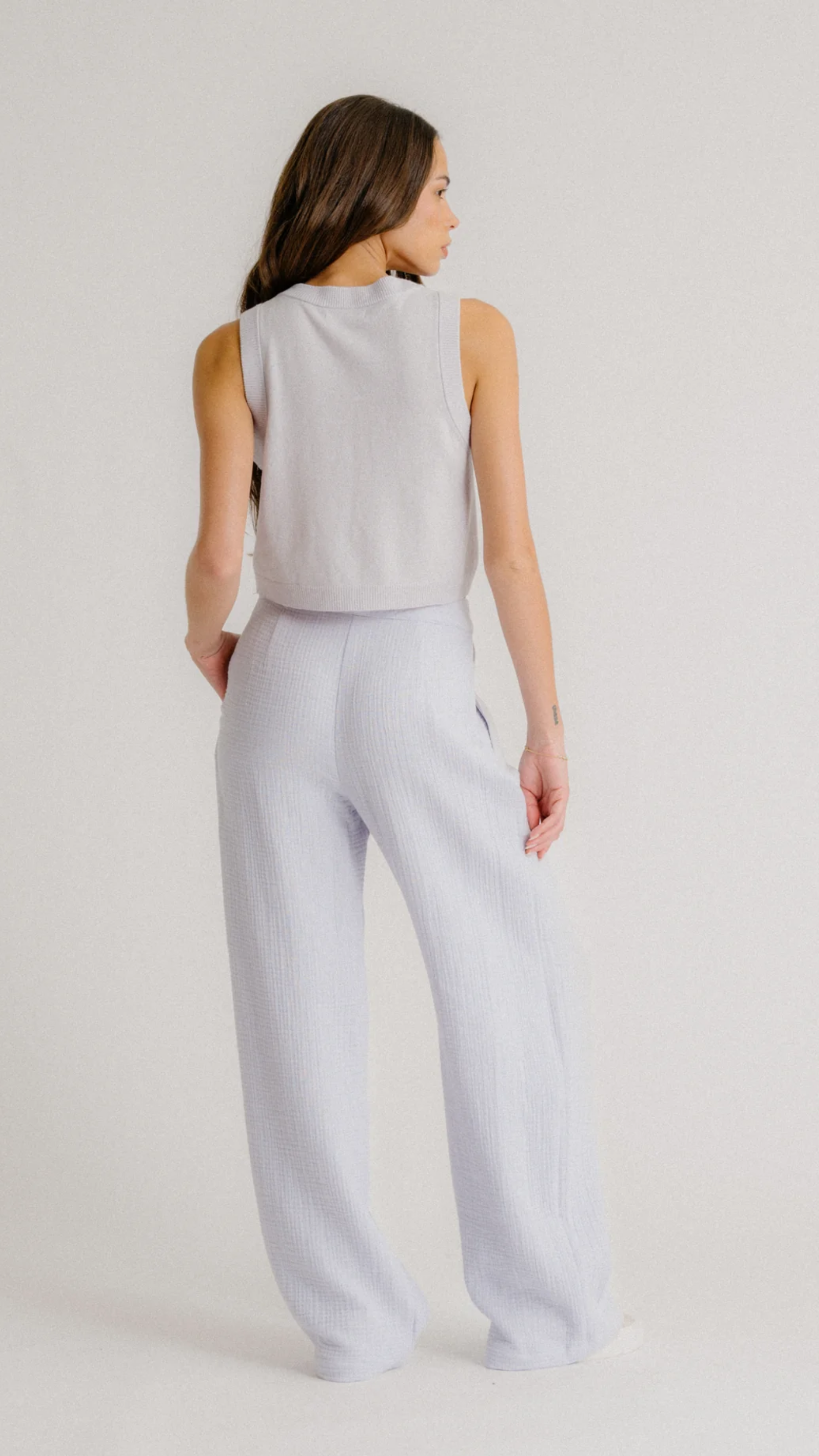 Sablyn Sterling Cropped V Neck Cashmere Tank in Skye