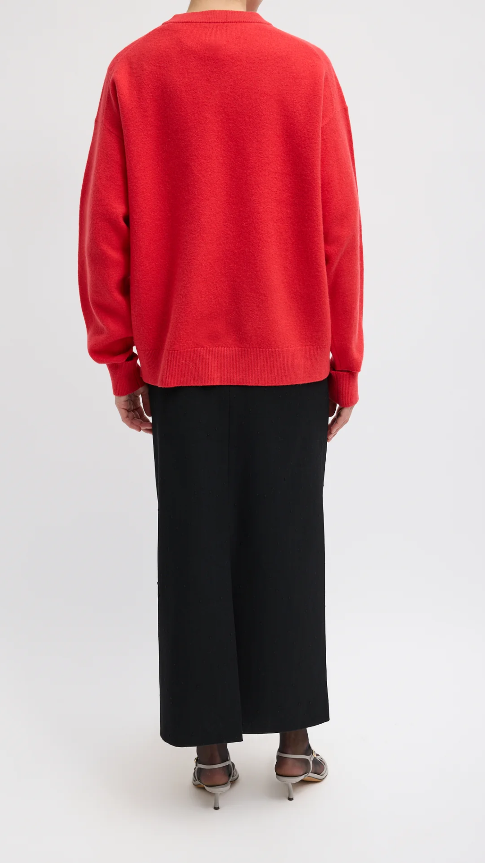 Tibi Boiled Wool Crewneck Easy Pullover in Red