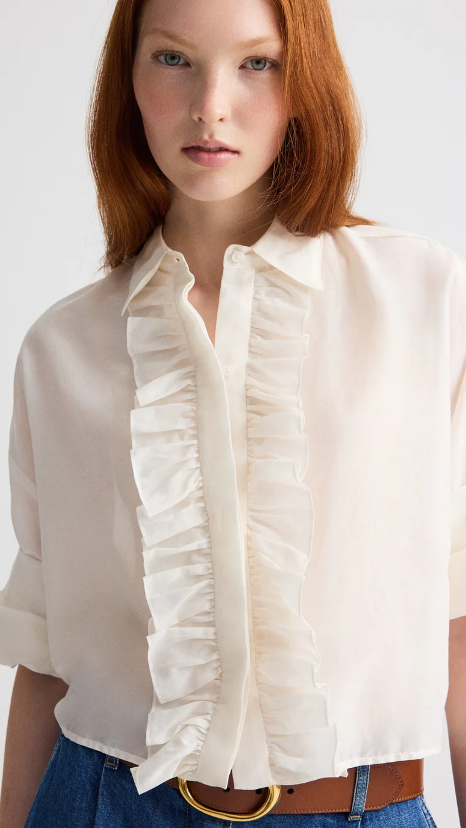 TWP Next Ex Shirt with Ruffle in White Cotton Silk Organza