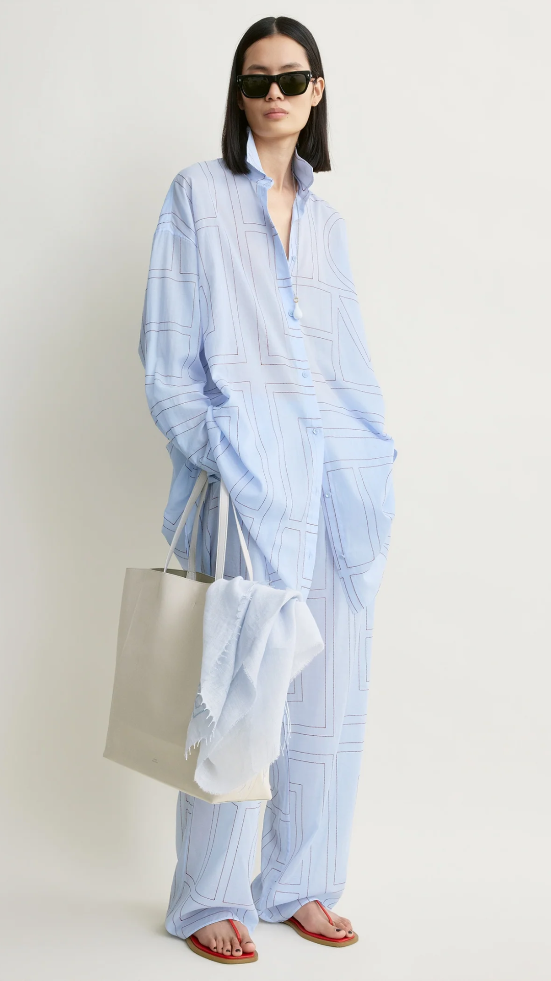 Toteme Long Summer Shirt in Sky/Red