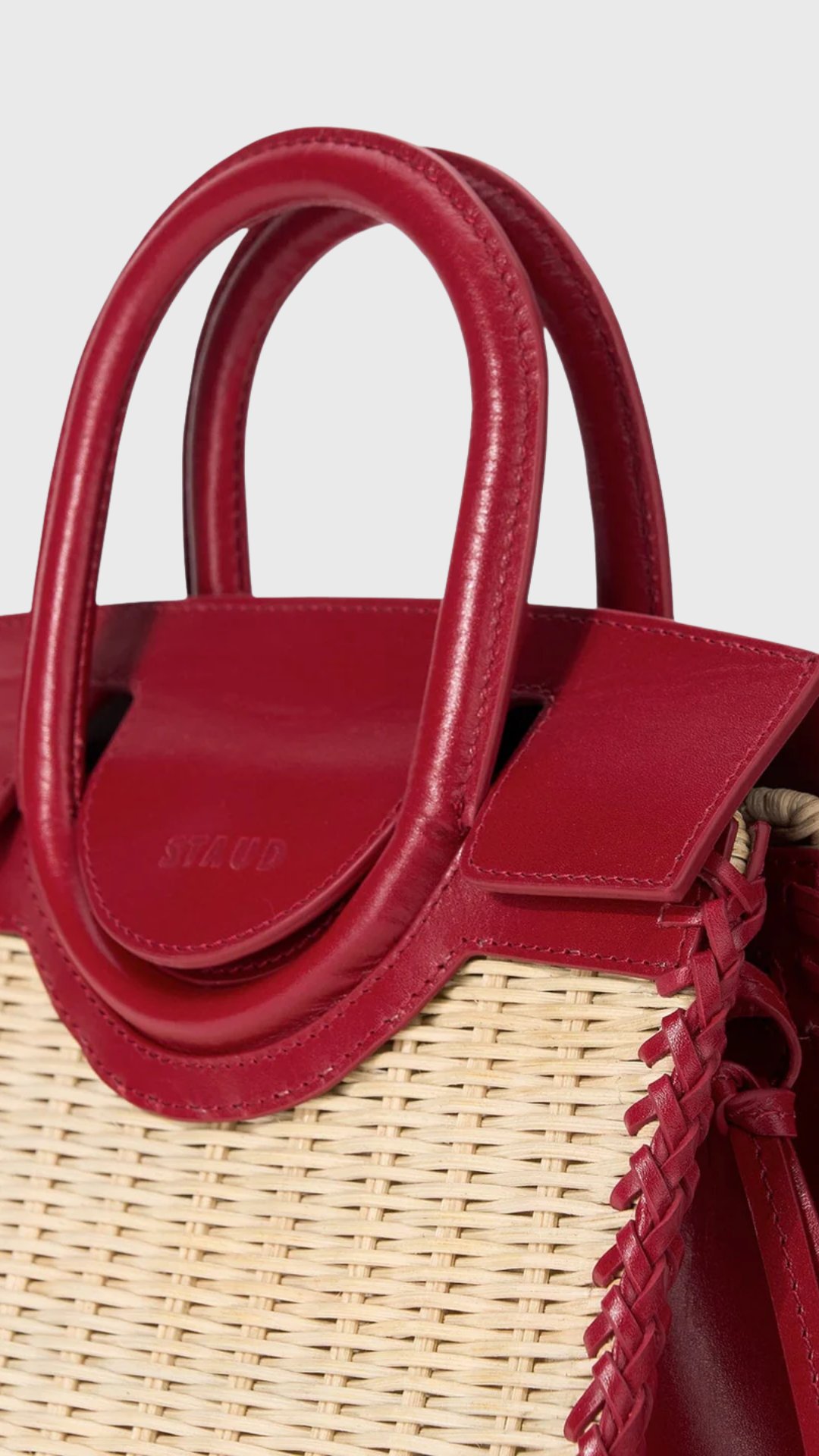 Staud Maude Mini Wicker Carryall in Natural Rouge