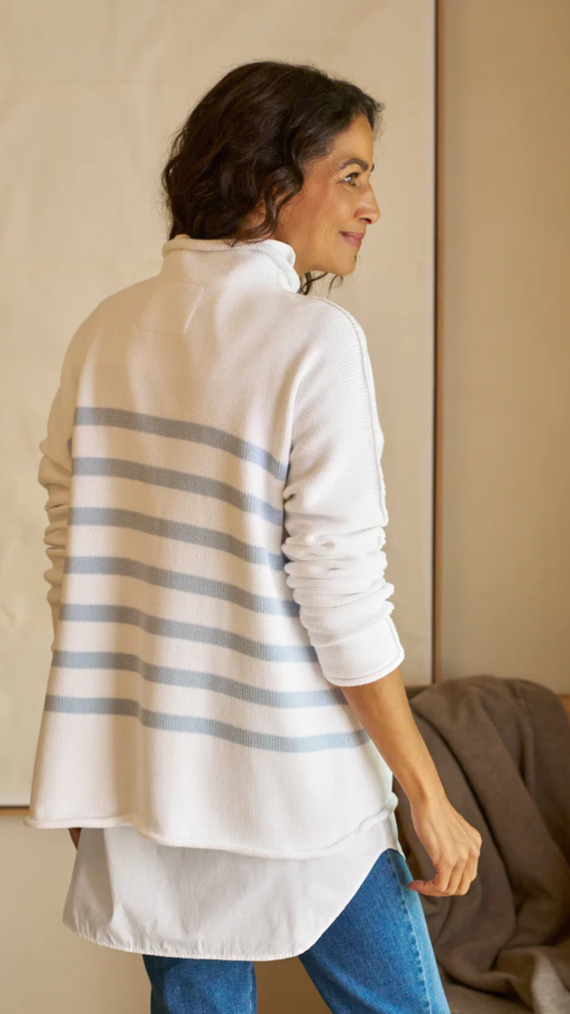 Frank & Eileen Monterey Stripe Sweater in White with Ice Stripe