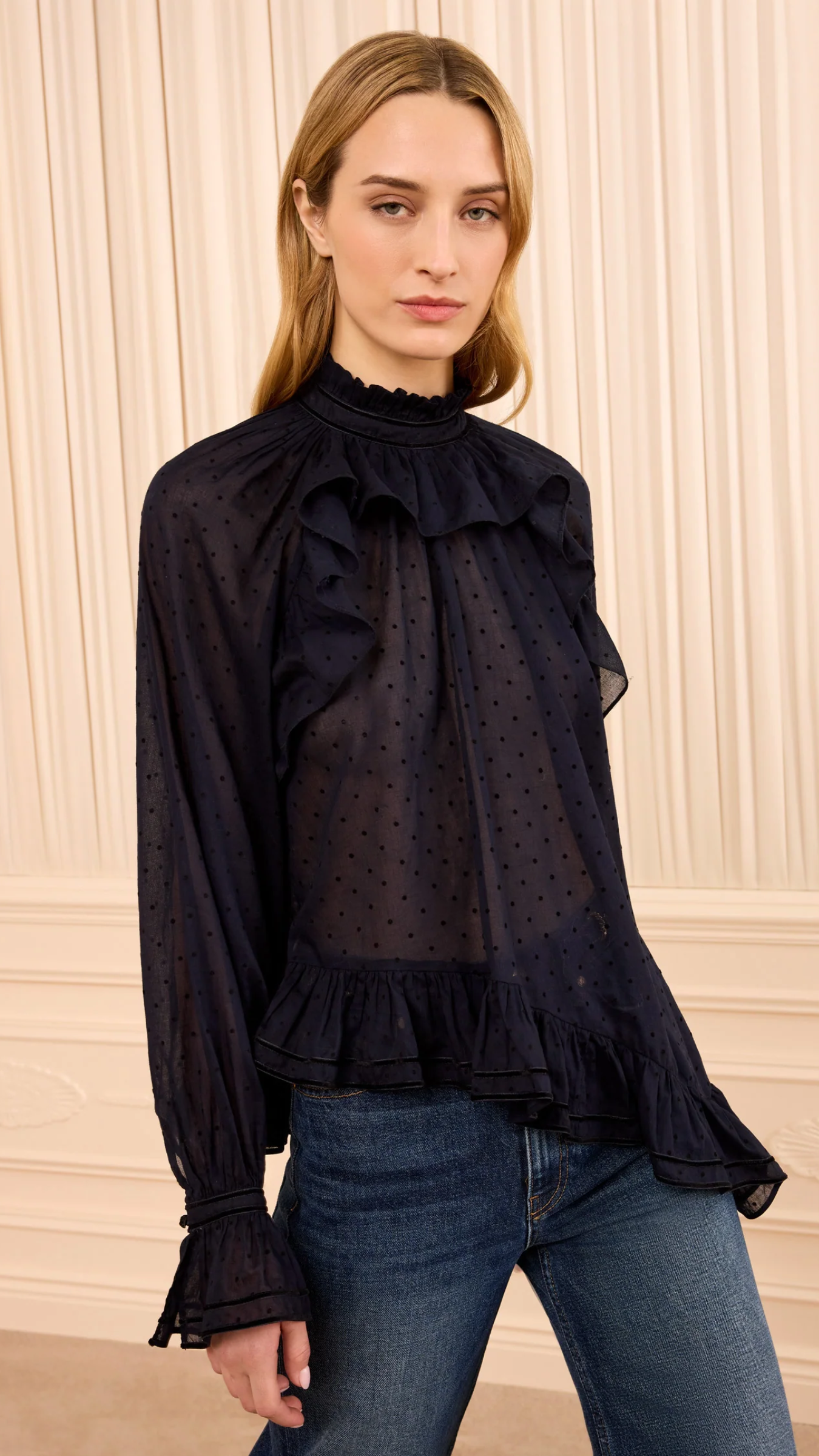 Ulla Johnson Marcella Long Sleeve Cotton Blouse in Nightfall