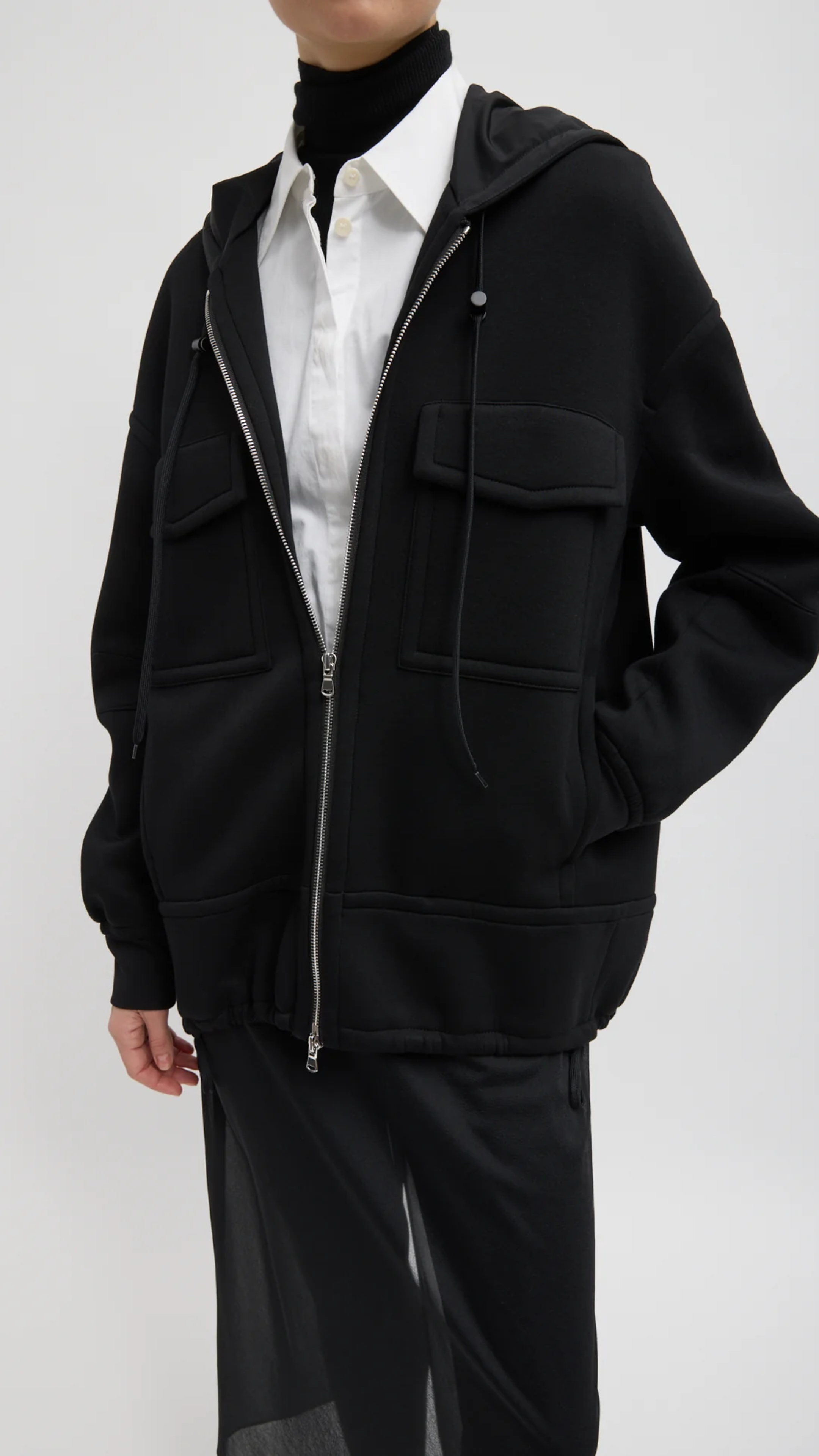 Tibi Techy Viscose Zip Up Hoodie in Black